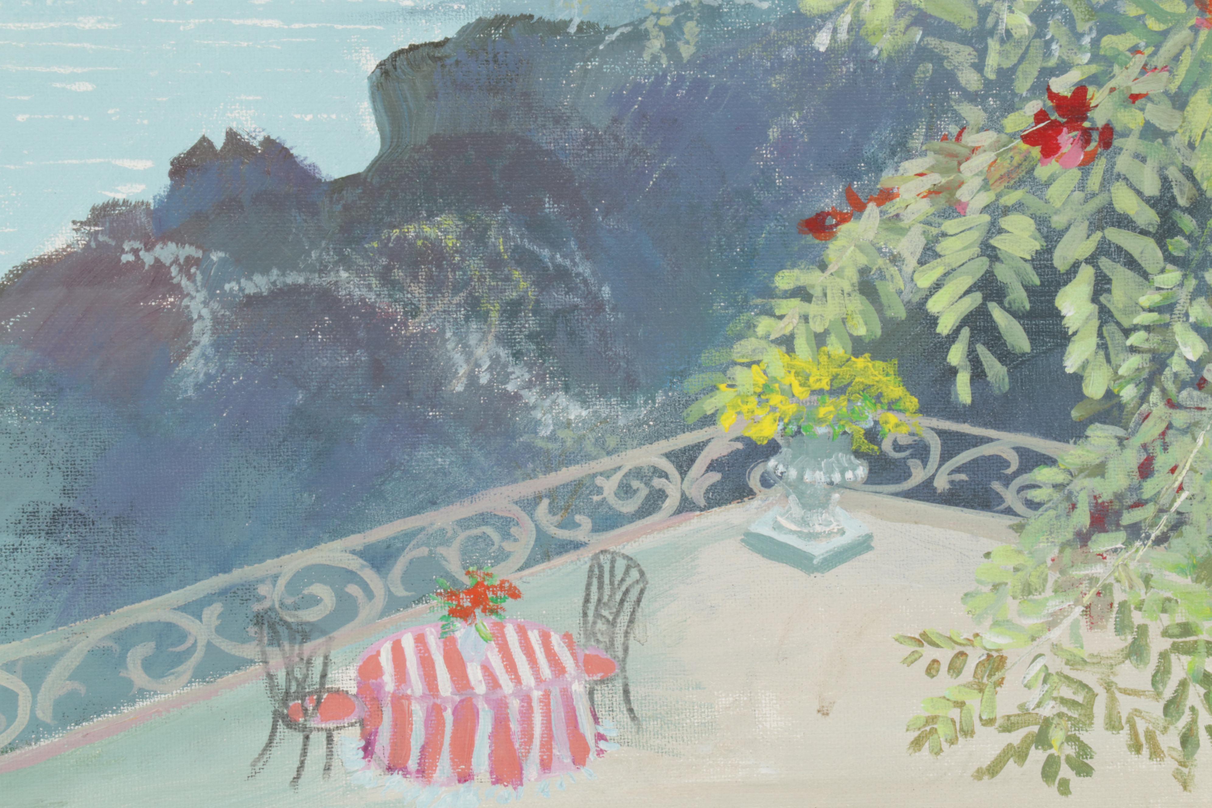 Folk Art Acrylic Paintings of Coastal Vista and Nocturnal Bay, Circa 2000