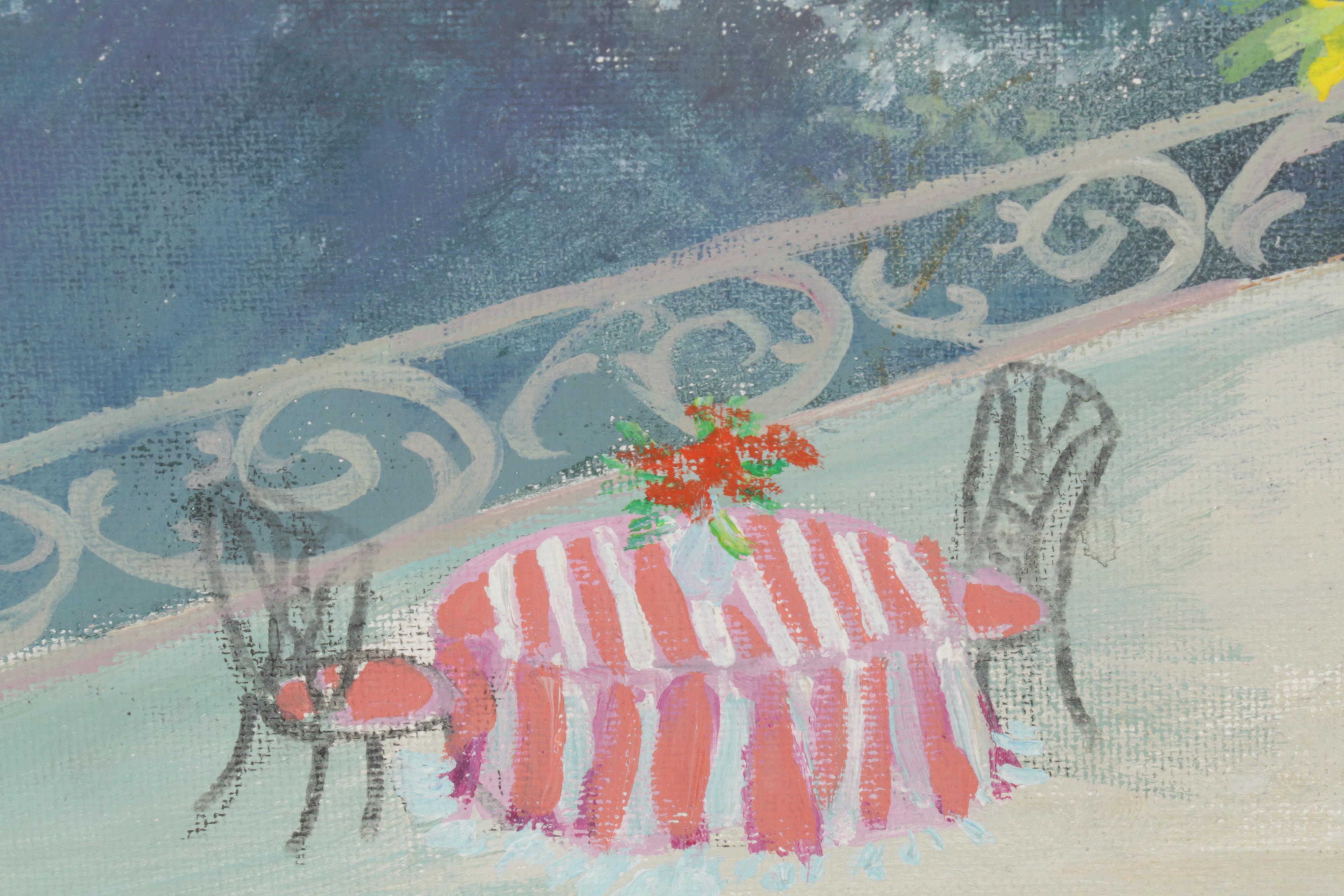 Folk Art Acrylic Paintings of Coastal Vista and Nocturnal Bay, Circa 2000