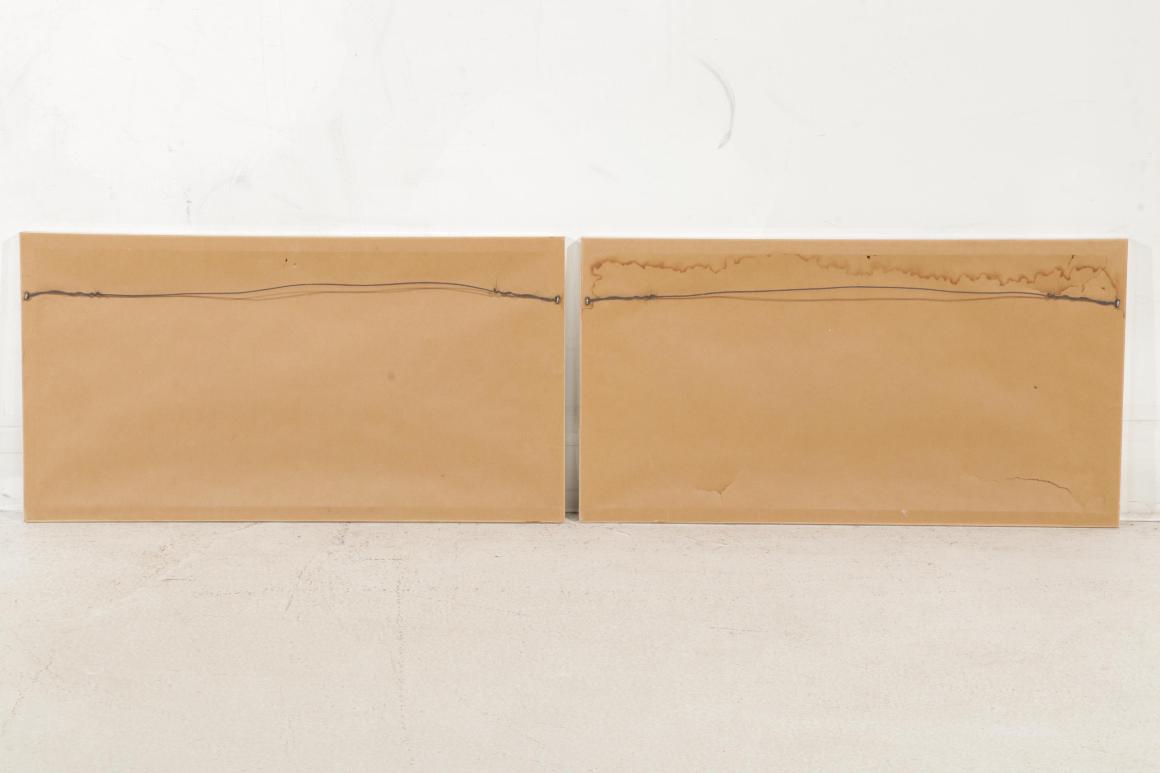 Folk Art Acrylic Paintings of Coastal Vista and Nocturnal Bay, Circa 2000