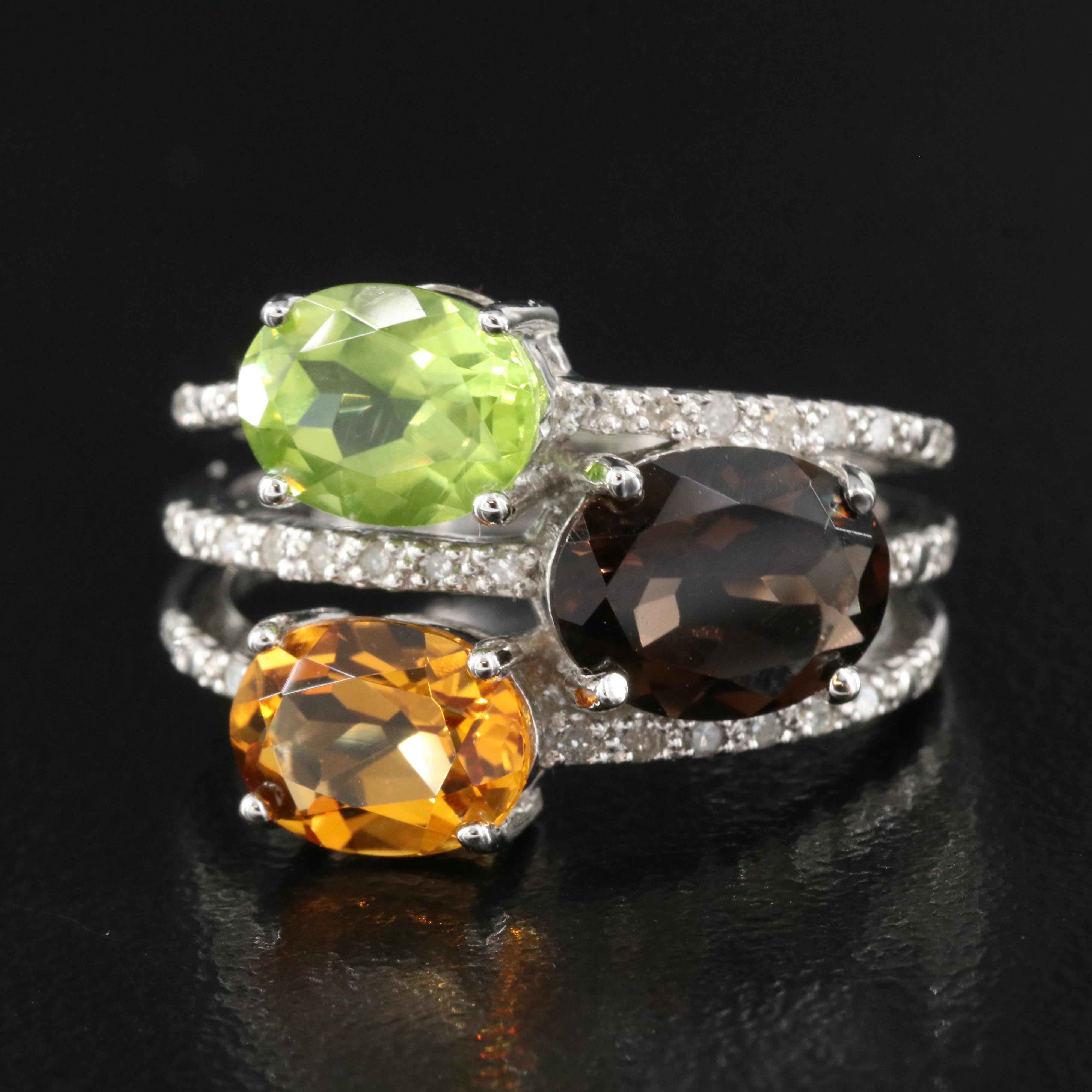 Sterling Citrine, Peridot and Diamond Ring