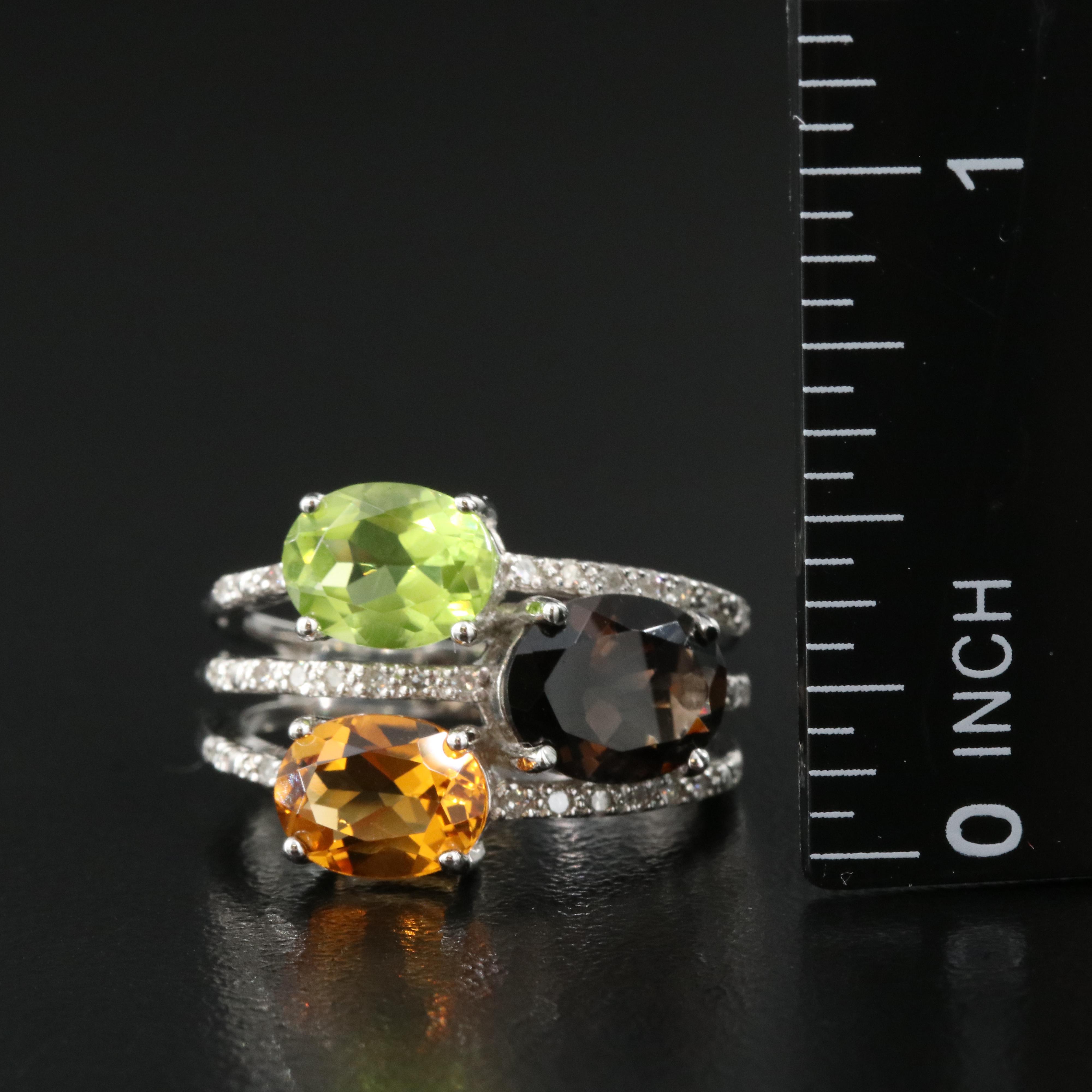 Sterling Citrine, Peridot and Diamond Ring
