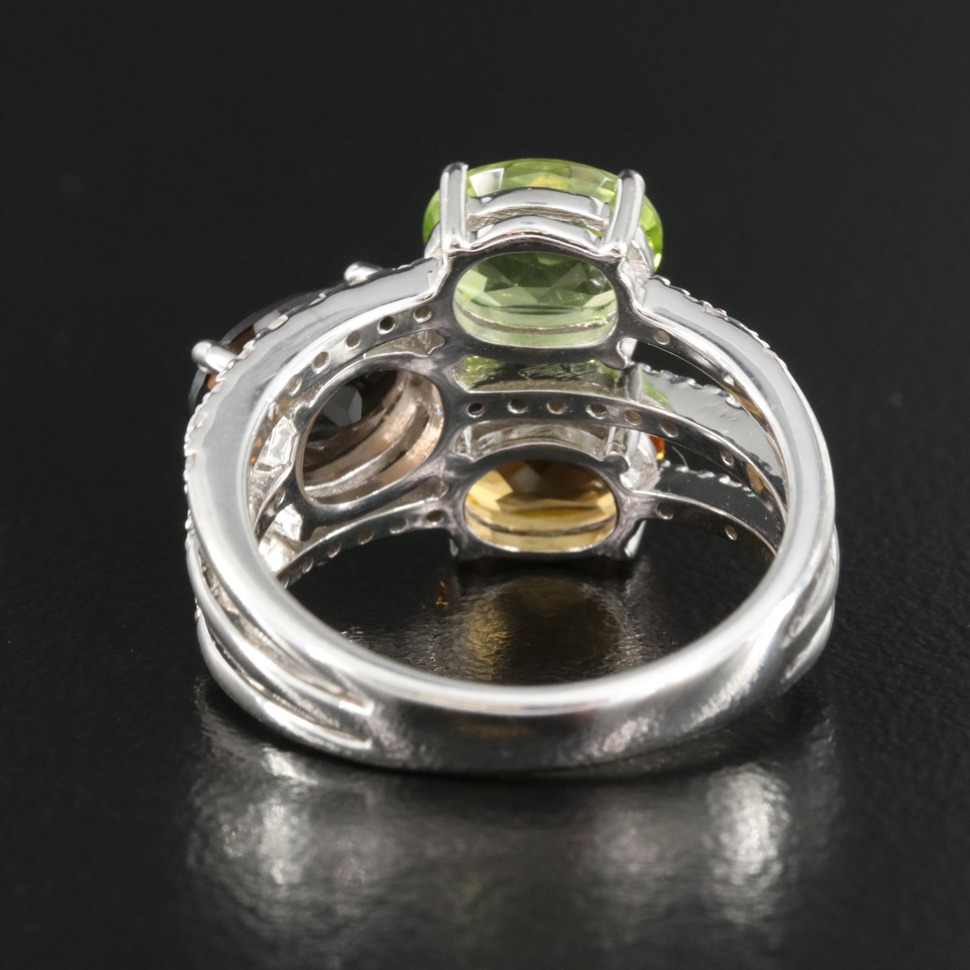 Sterling Citrine, Peridot and Diamond Ring