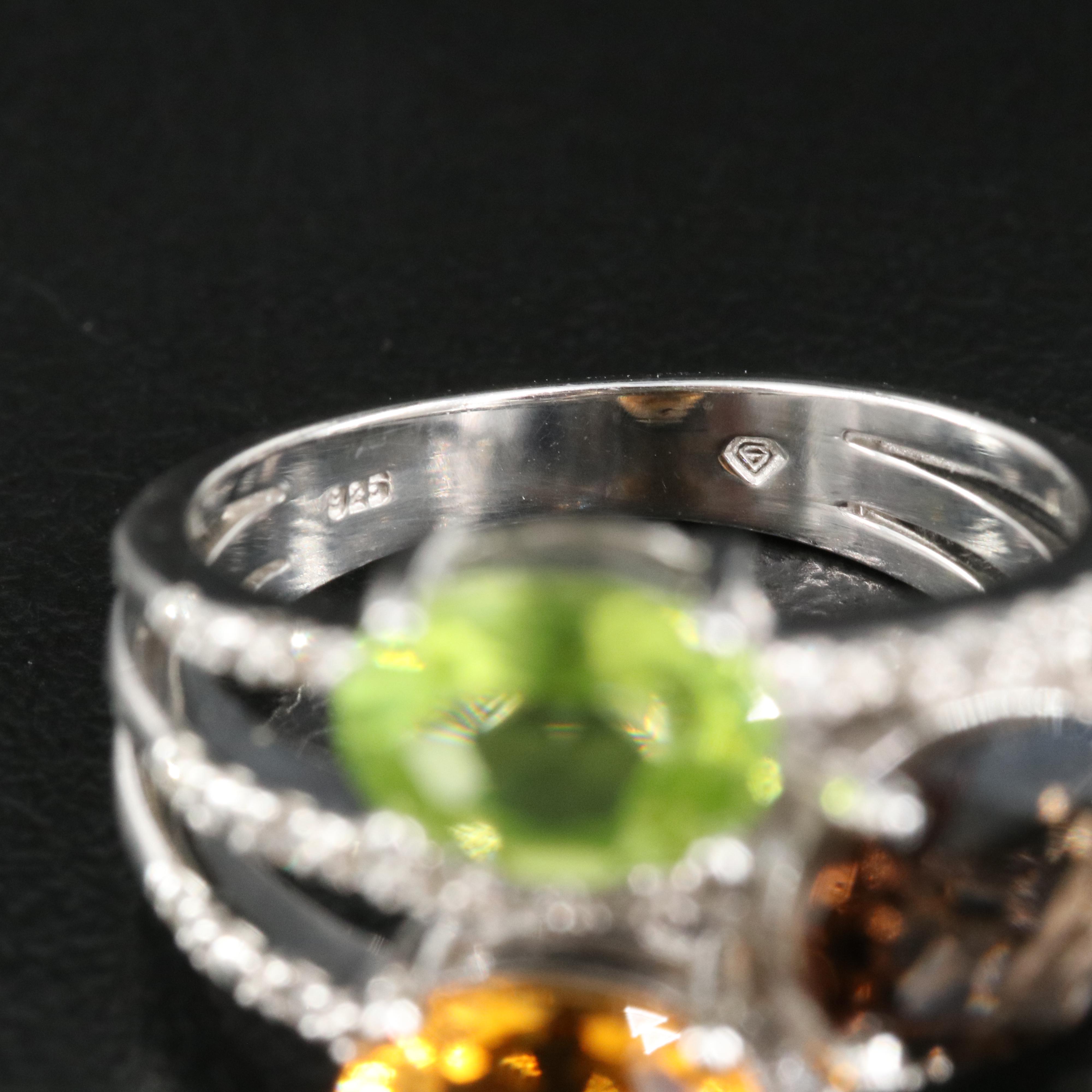 Sterling Citrine, Peridot and Diamond Ring