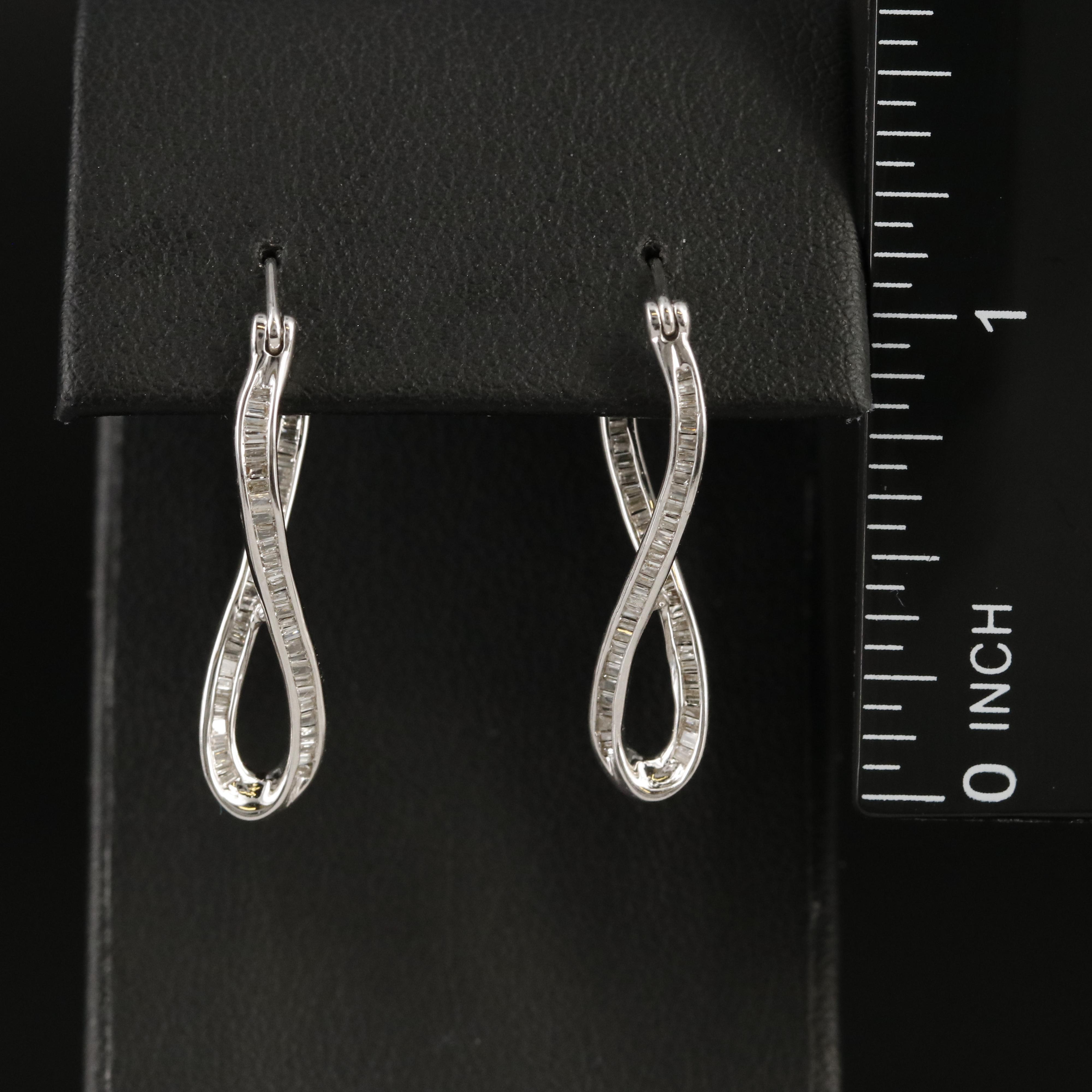 Sterling Diamond Contour Hoop Earrings