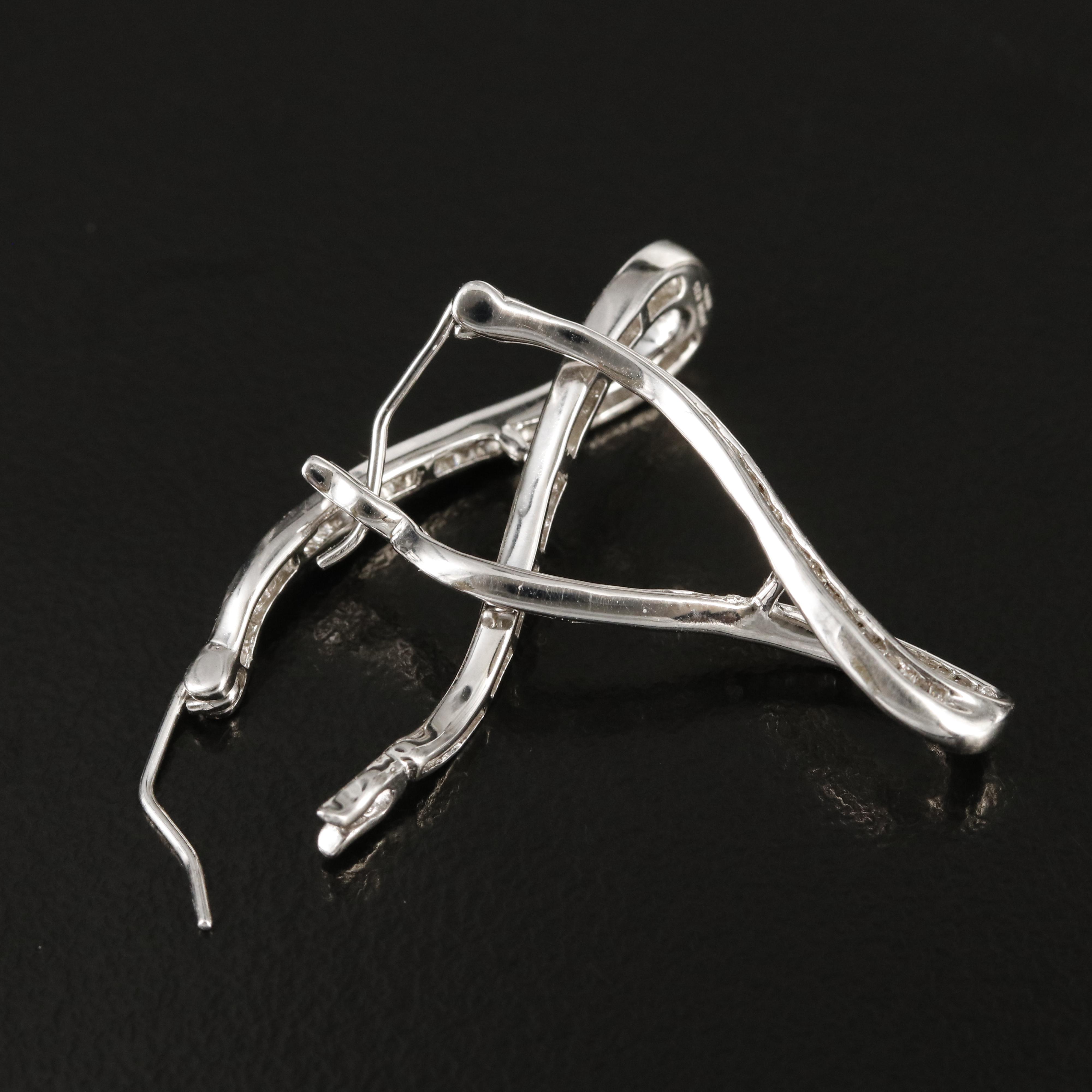 Sterling Diamond Contour Hoop Earrings