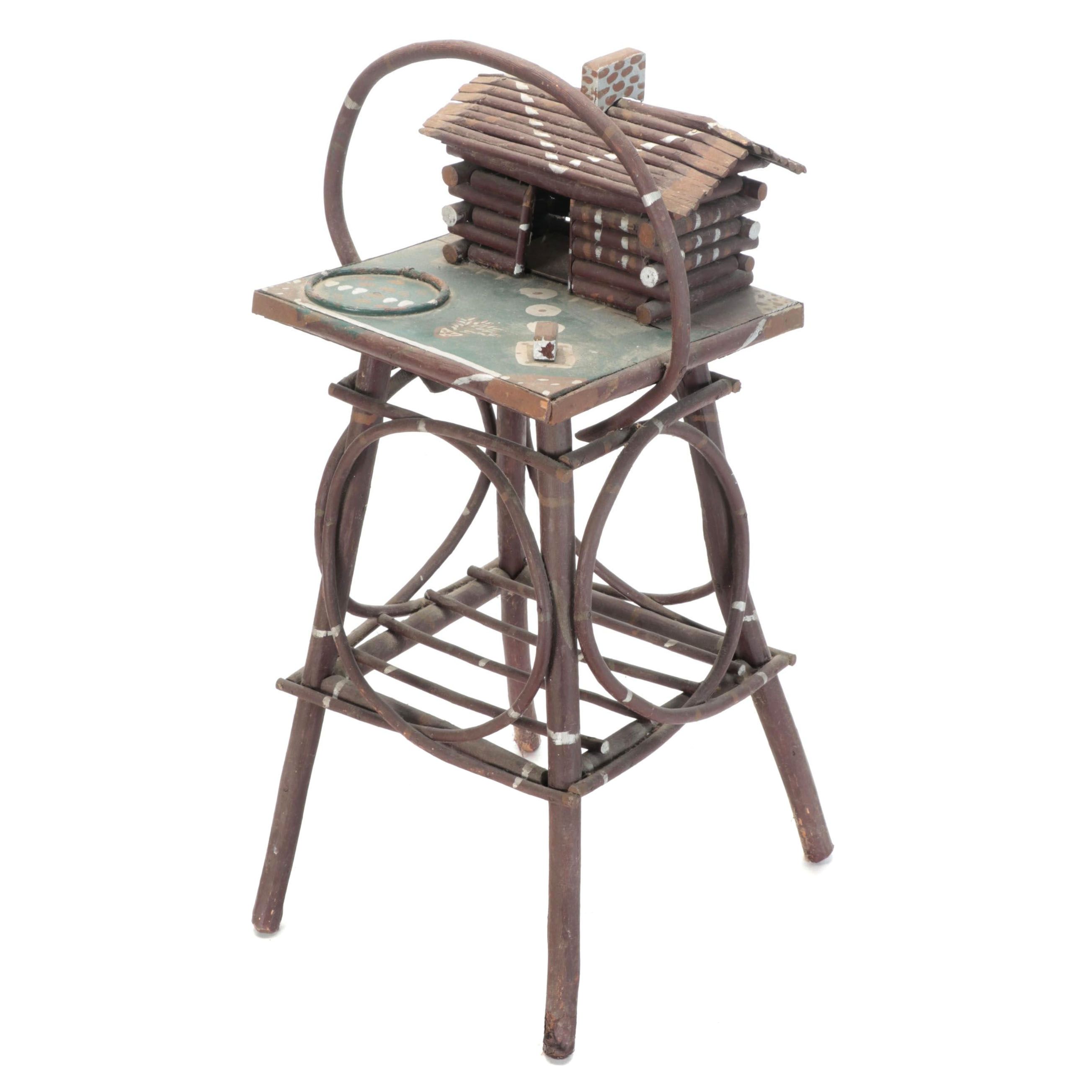American Folk Art Painted Twig Smoking Stand, 20th Century