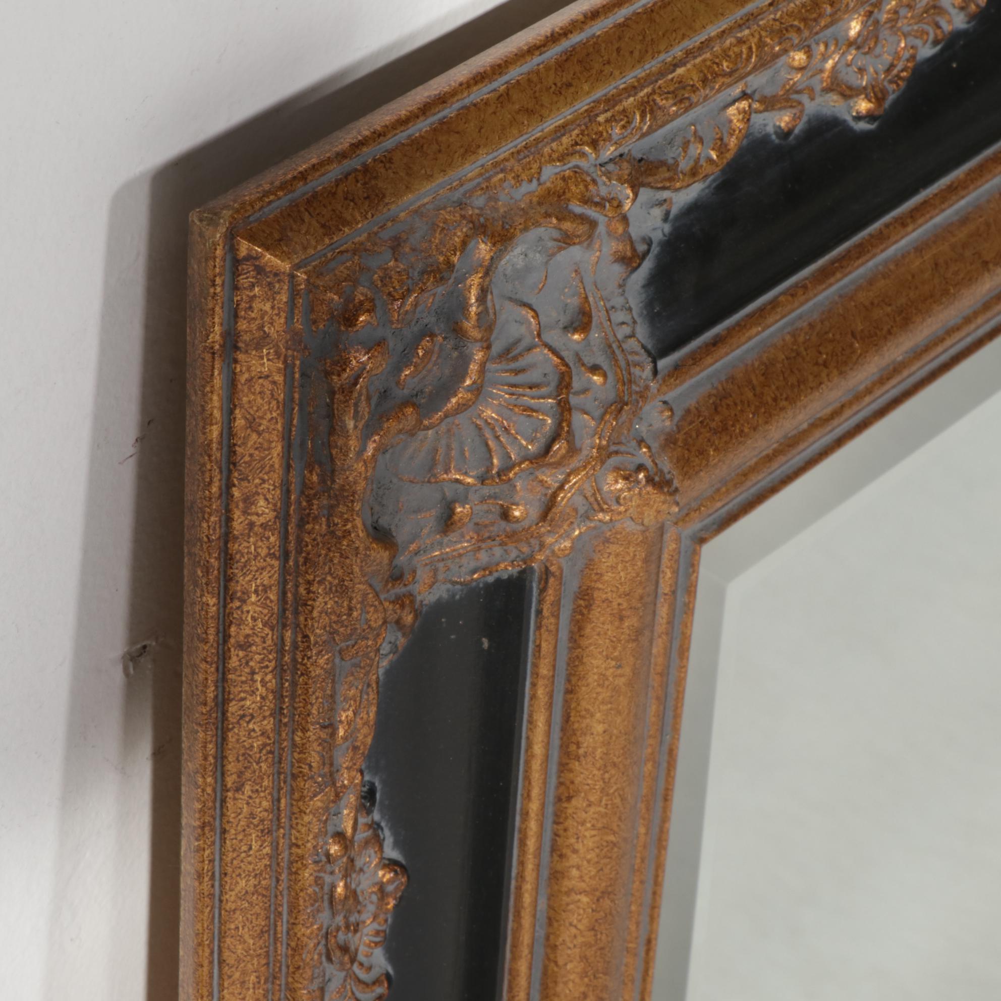 Mexican Black and Bronzed Gilt Finish Wall Mirror with Metal Floor Lamp