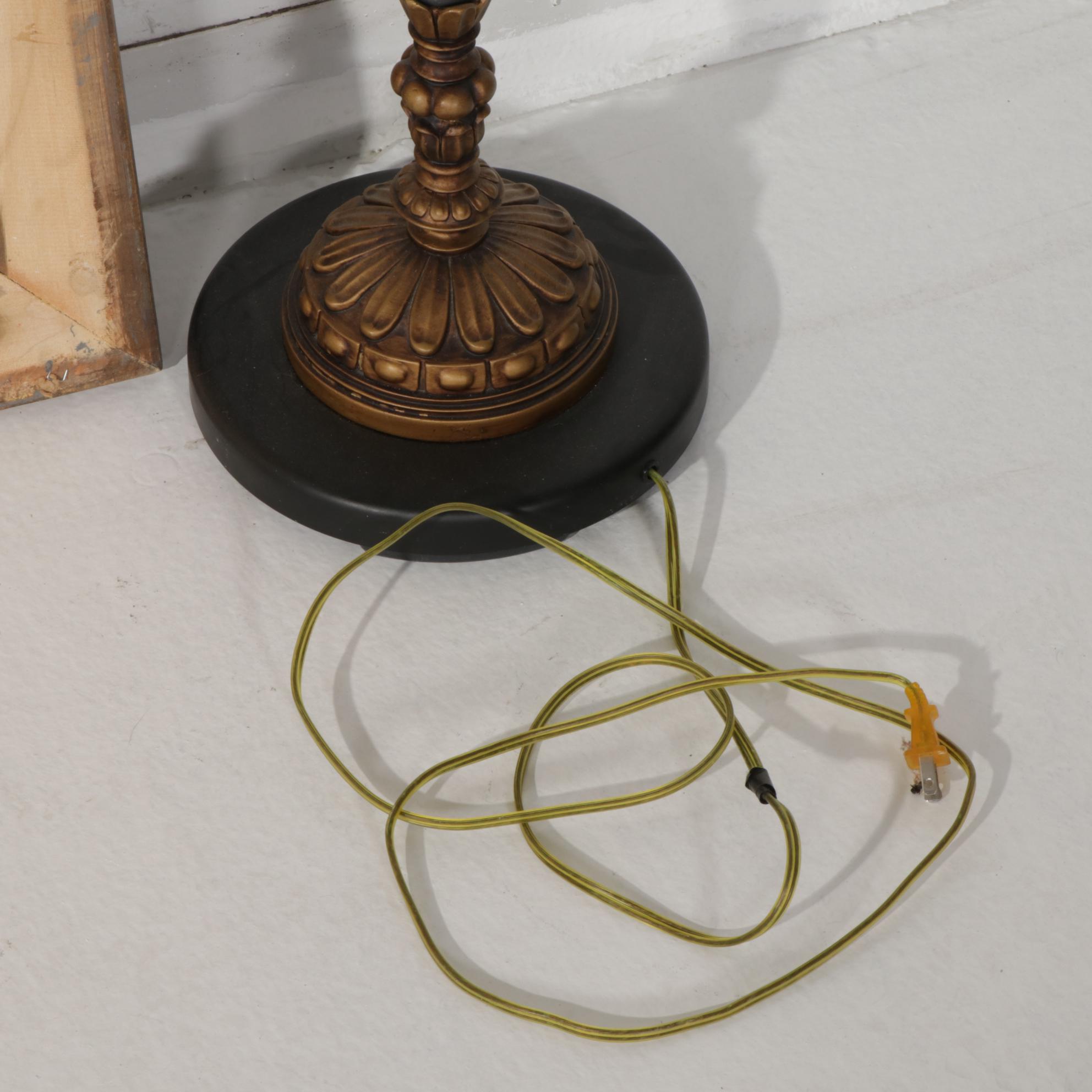 Mexican Black and Bronzed Gilt Finish Wall Mirror with Metal Floor Lamp