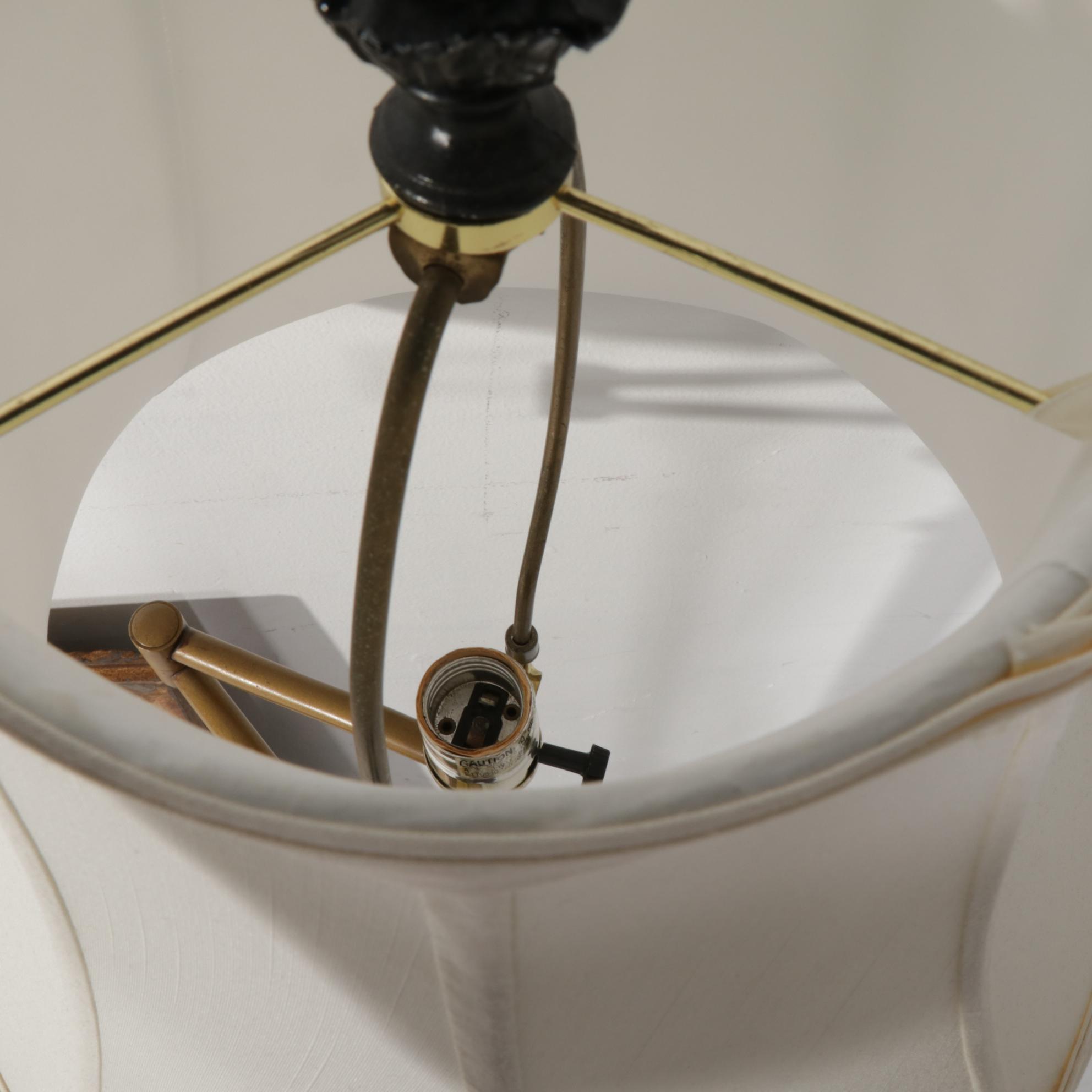 Mexican Black and Bronzed Gilt Finish Wall Mirror with Metal Floor Lamp