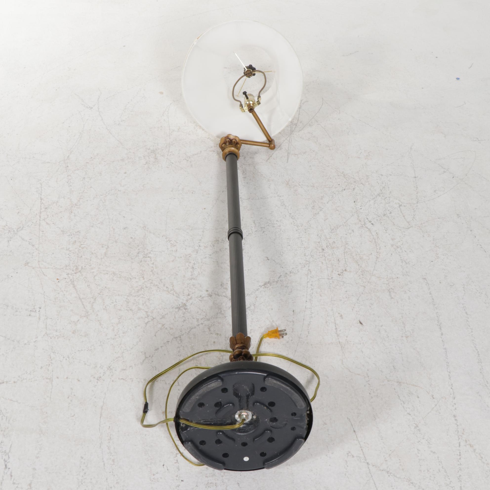 Mexican Black and Bronzed Gilt Finish Wall Mirror with Metal Floor Lamp