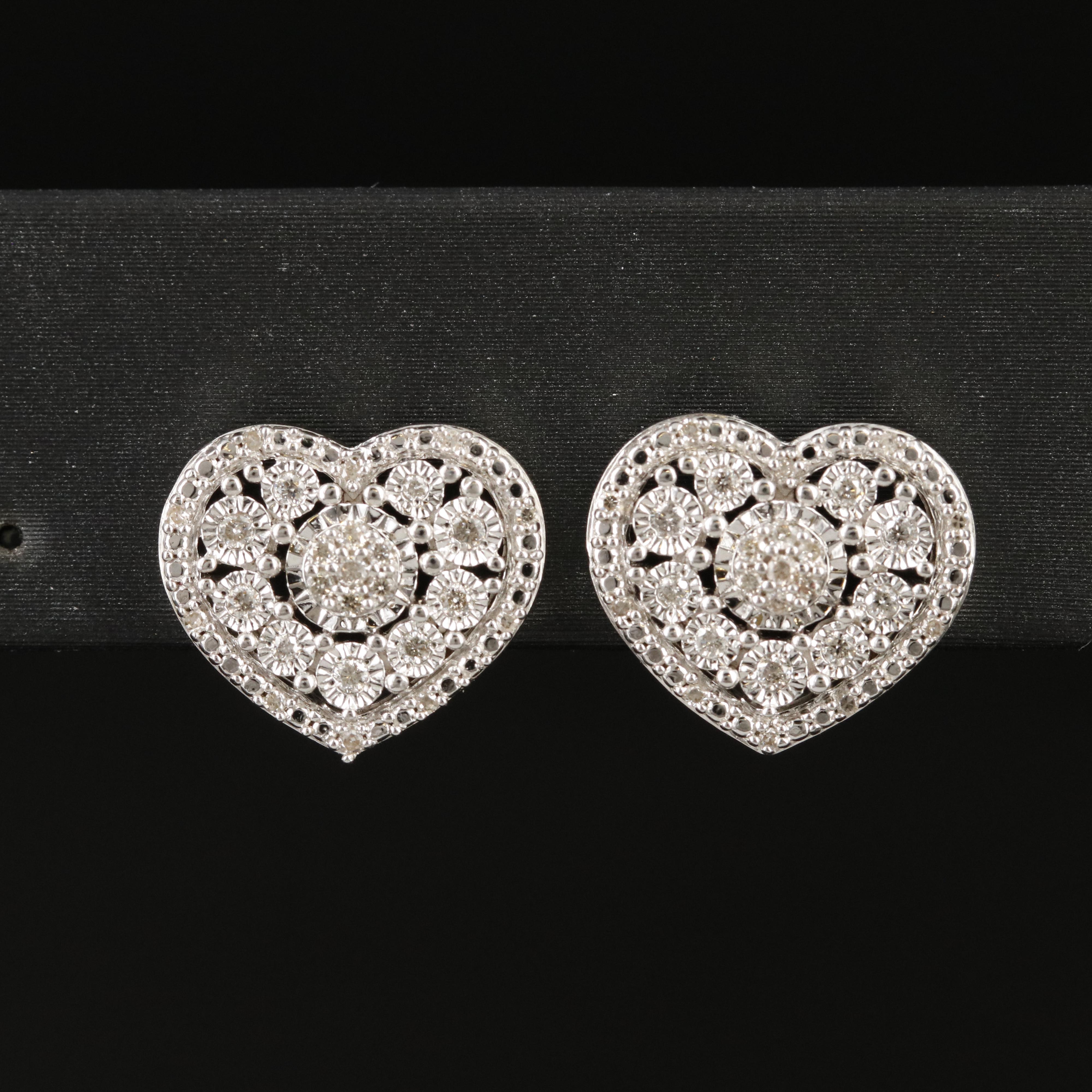 Sterling Diamond Heart Earrings