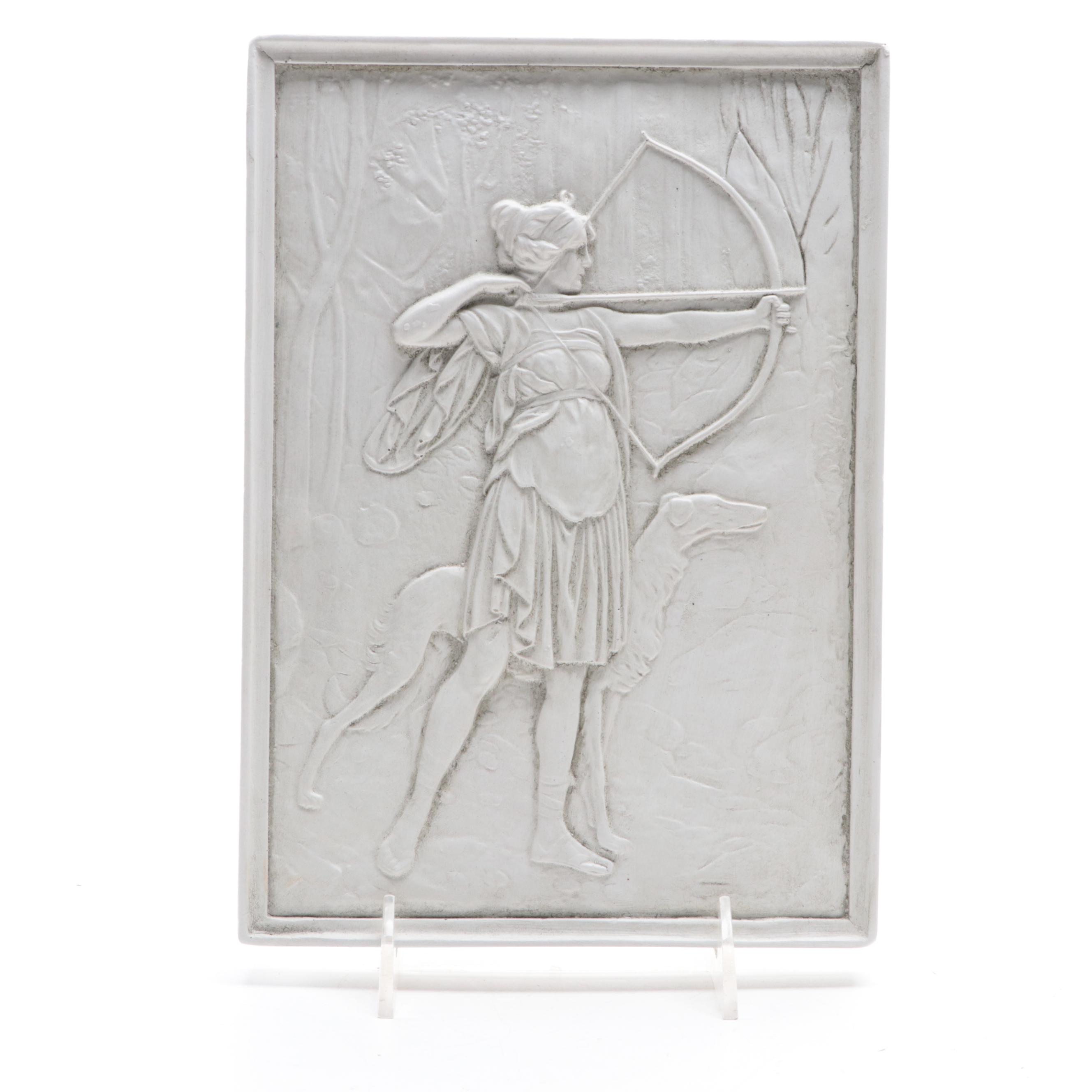 Greek Goddess Artemis Cast Plaster Wall Hanging with Neoclassical Style Bust