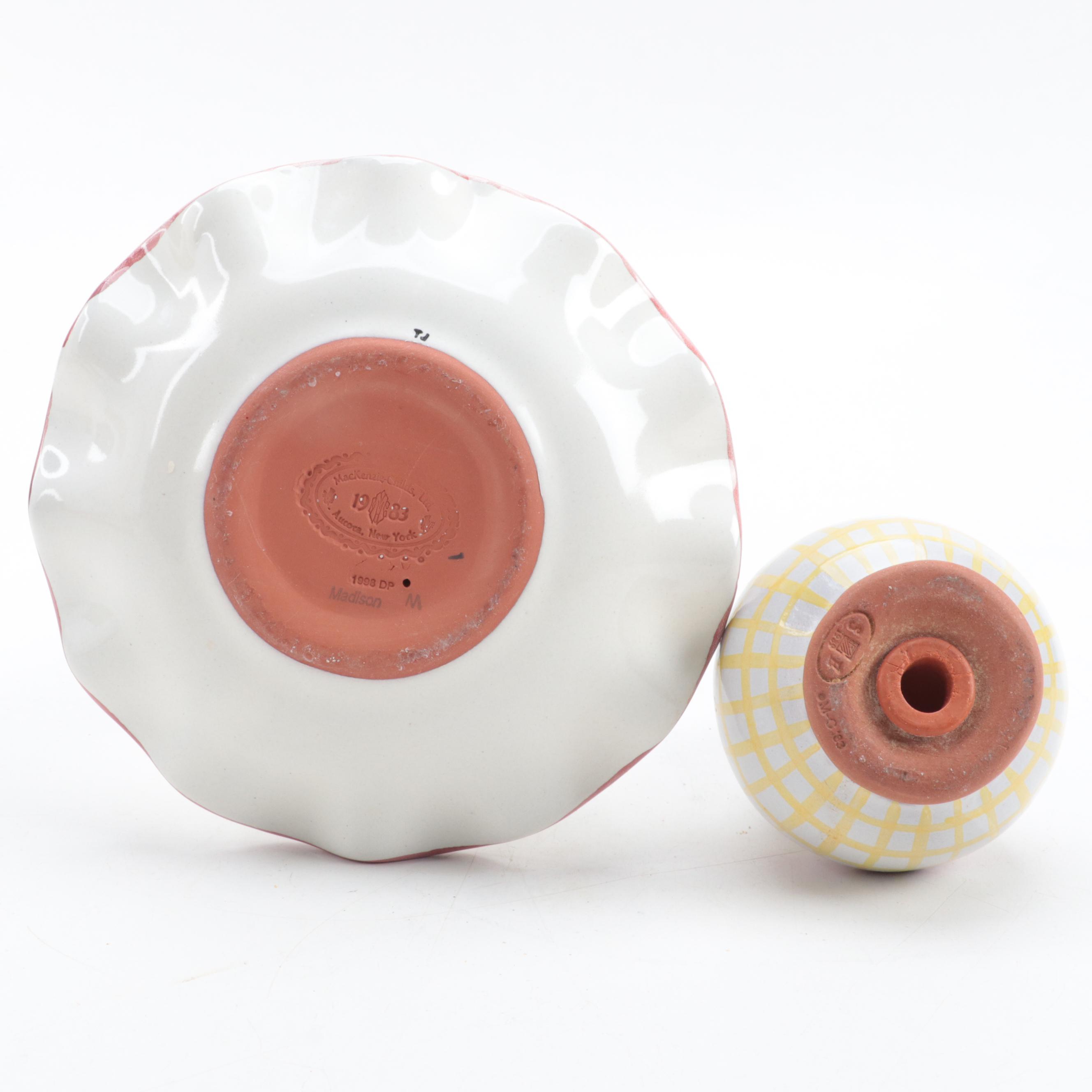 MacKenzie Childs "Madison" Earthenware Twist Candlestick and Shaker