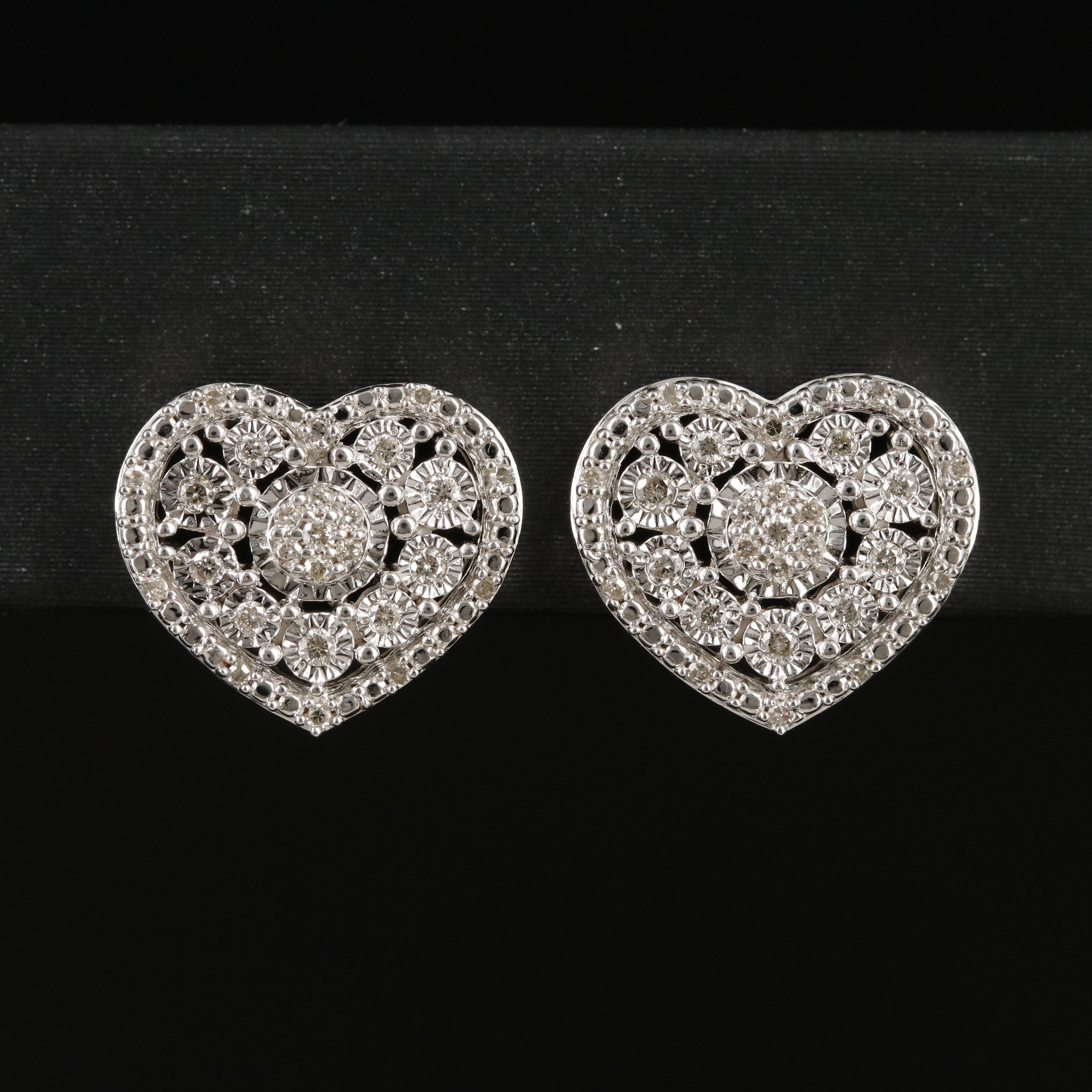 Sterling Diamond Heart Earrings