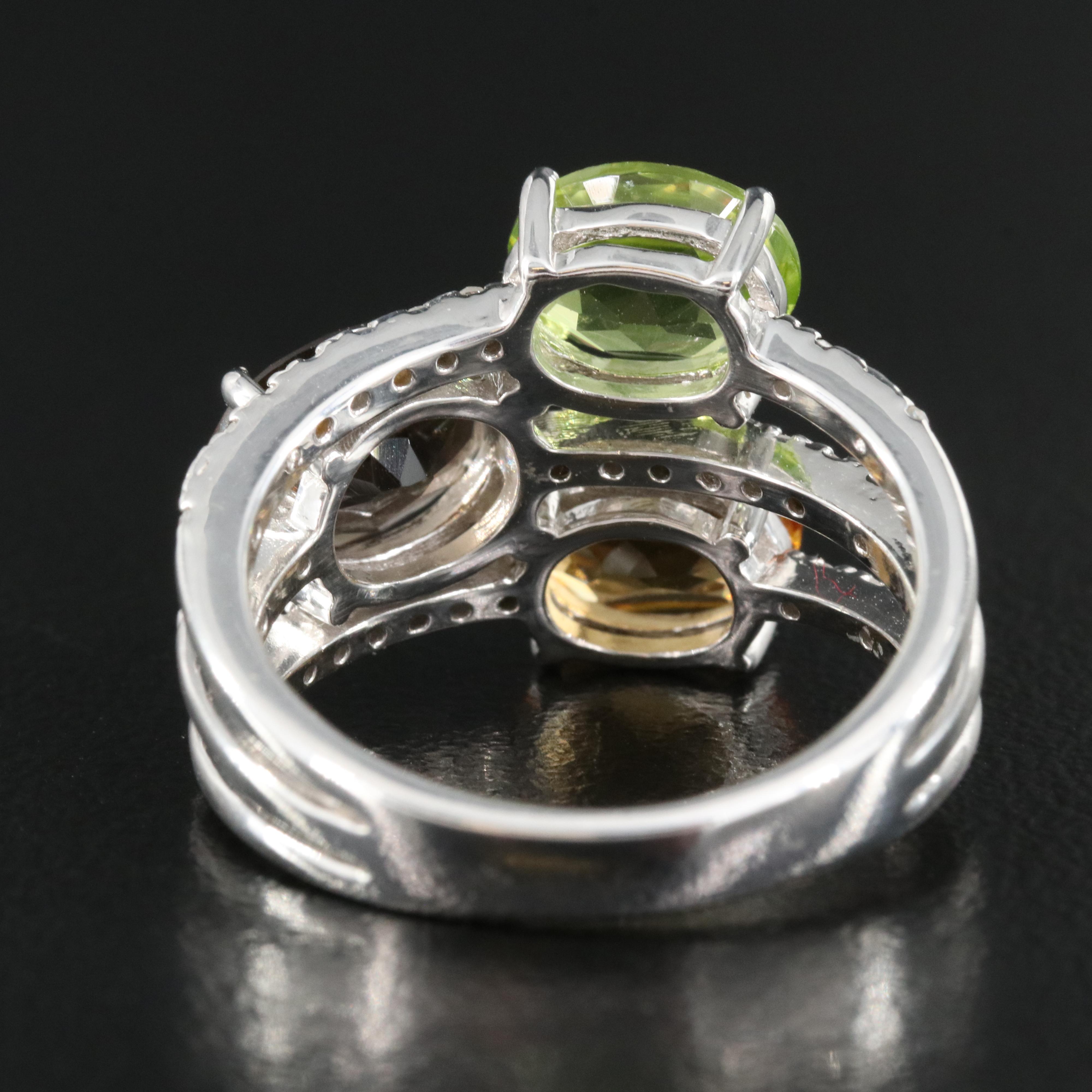 Sterling Ring Including Smoky Quartz, Peridot and Diamond