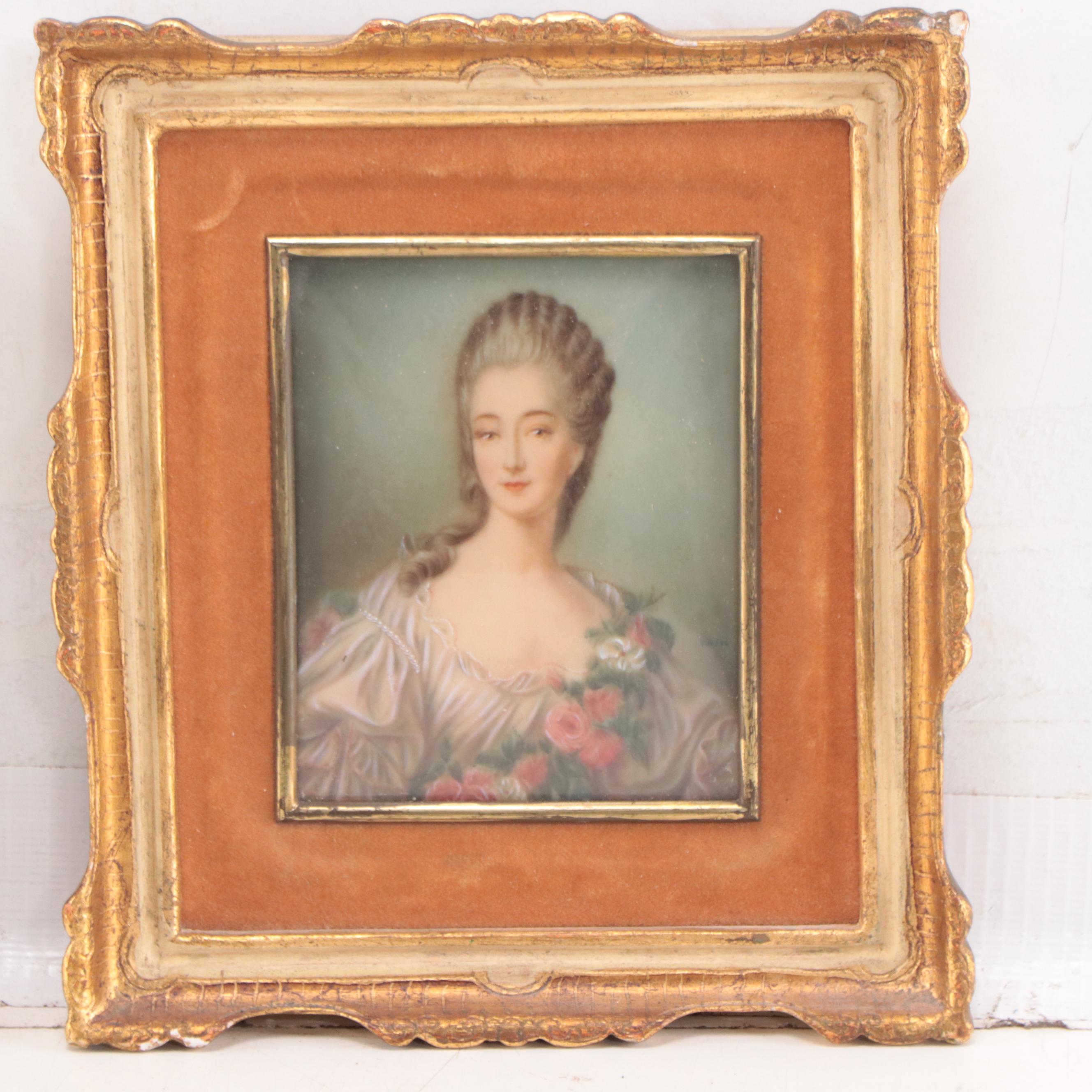 Hand-Painted and Chromolithograph Porcelain Portrait and Academic Scene