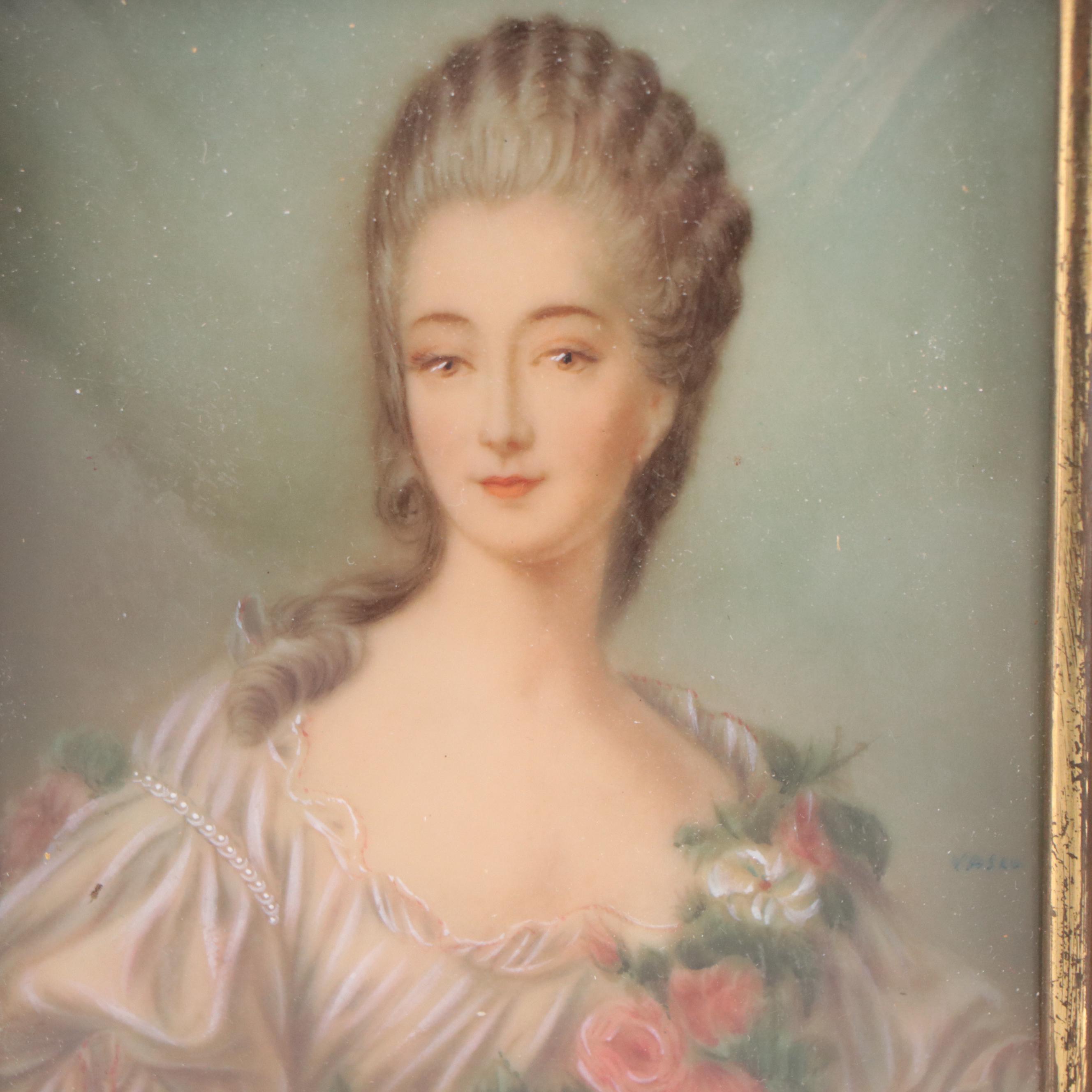 Hand-Painted and Chromolithograph Porcelain Portrait and Academic Scene