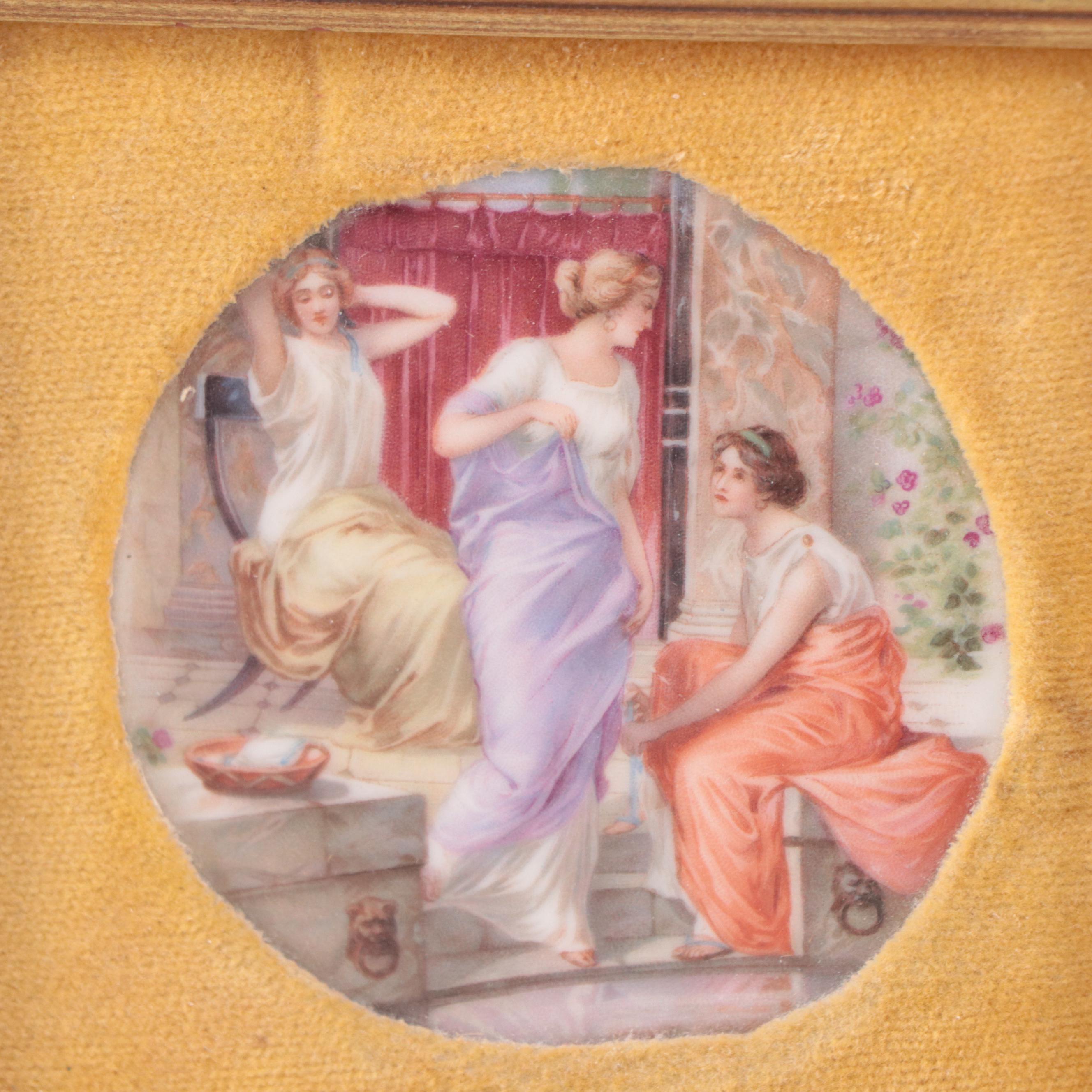Hand-Painted and Chromolithograph Porcelain Portrait and Academic Scene