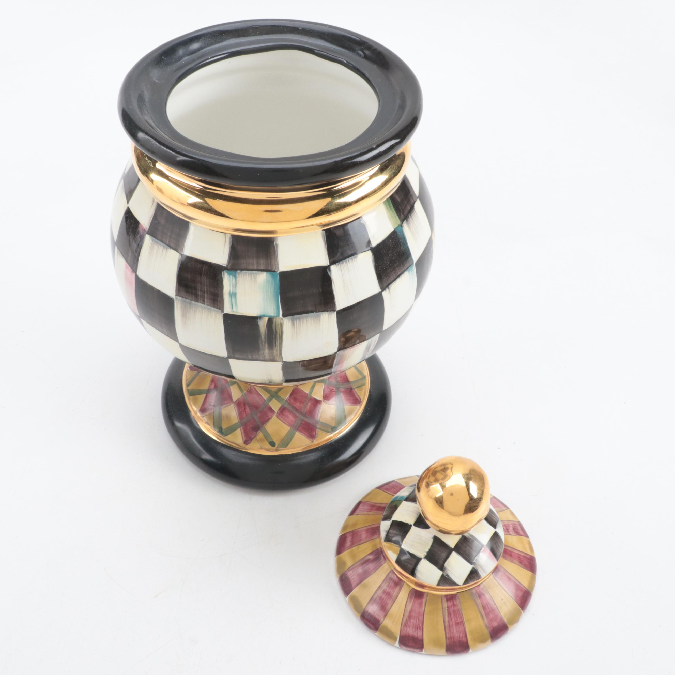 MacKenzie-Childs "Argyle" Hand-Painted Earthenware Urn Vase, 2009