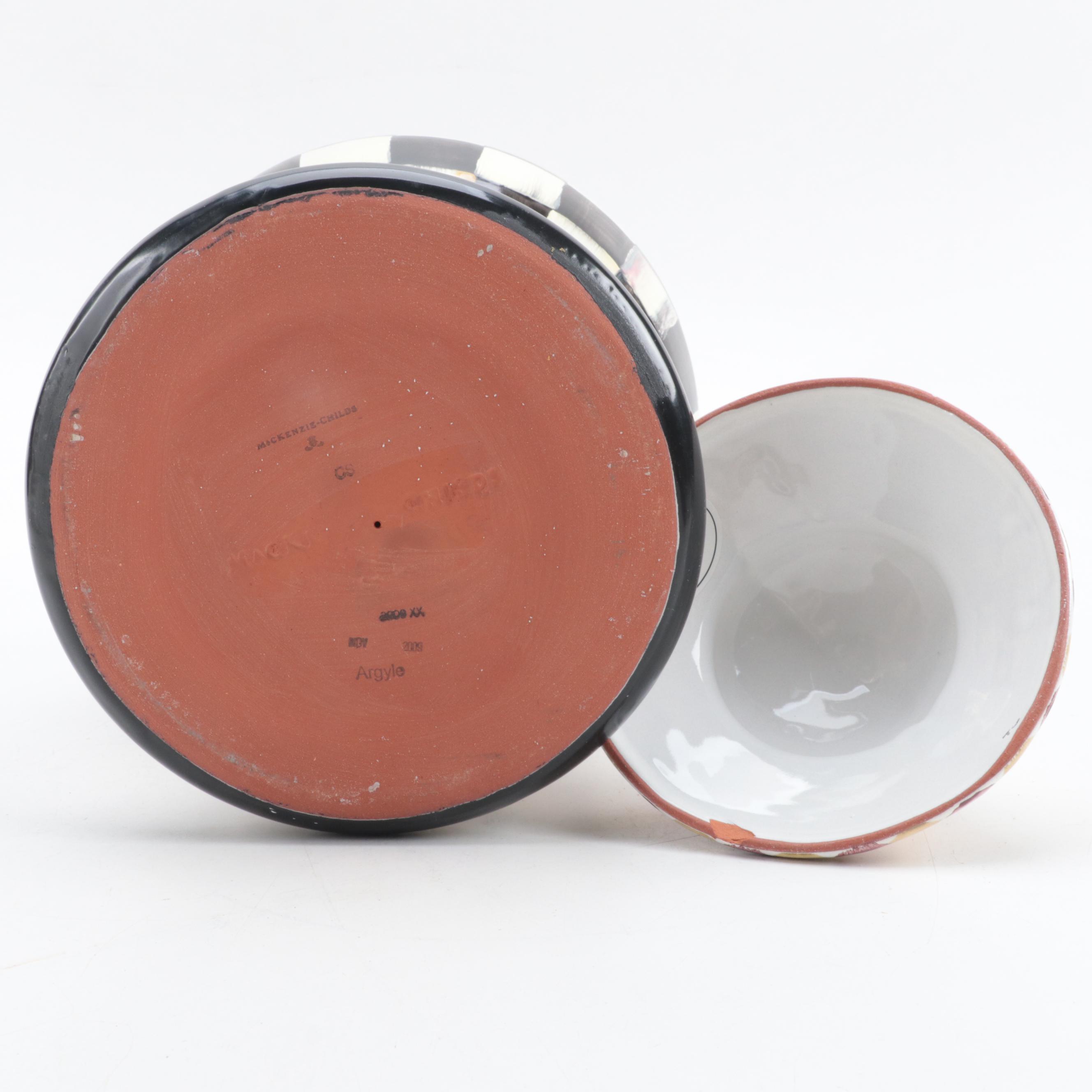 MacKenzie-Childs "Argyle" Hand-Painted Earthenware Urn Vase, 2009