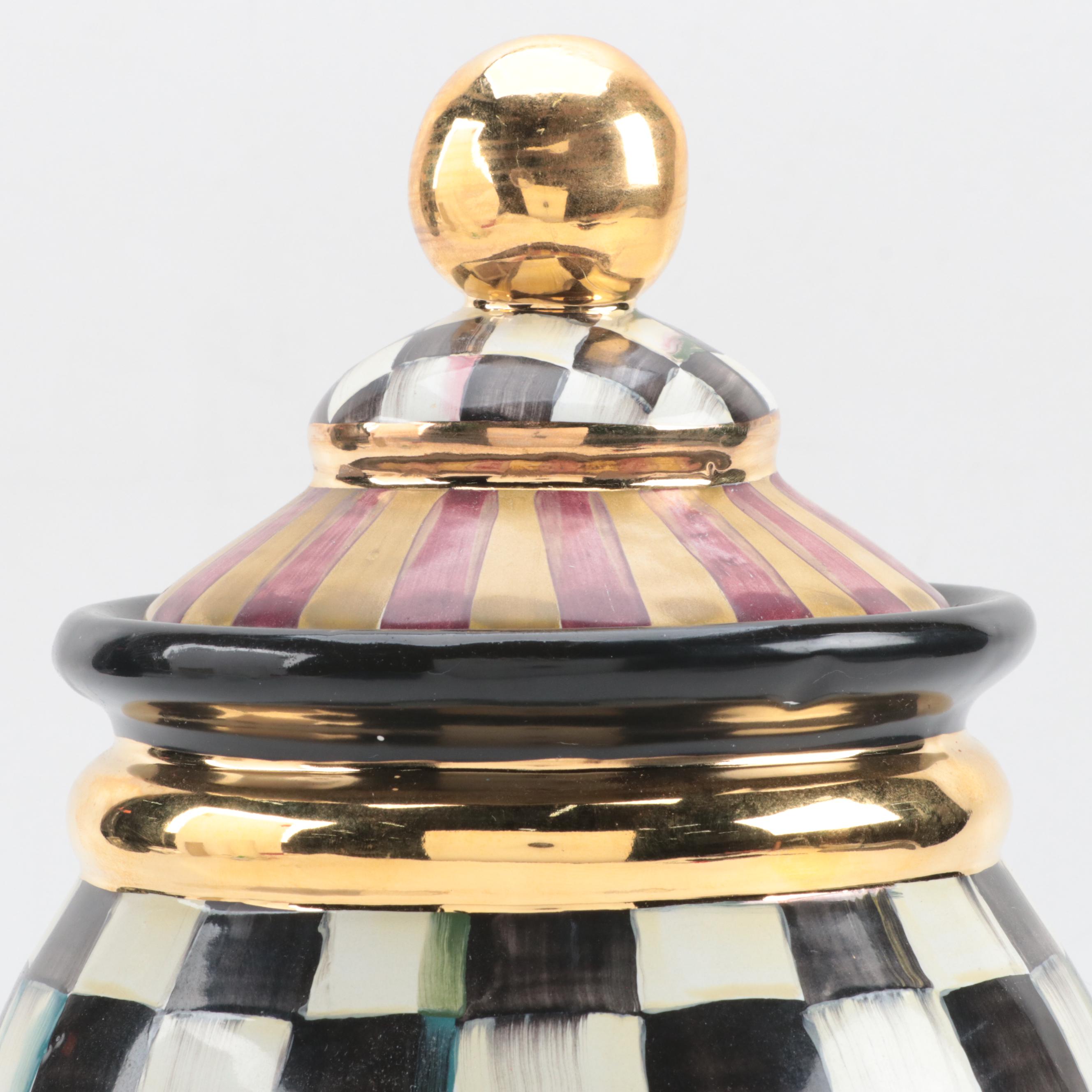 MacKenzie-Childs "Argyle" Hand-Painted Earthenware Urn Vase, 2009