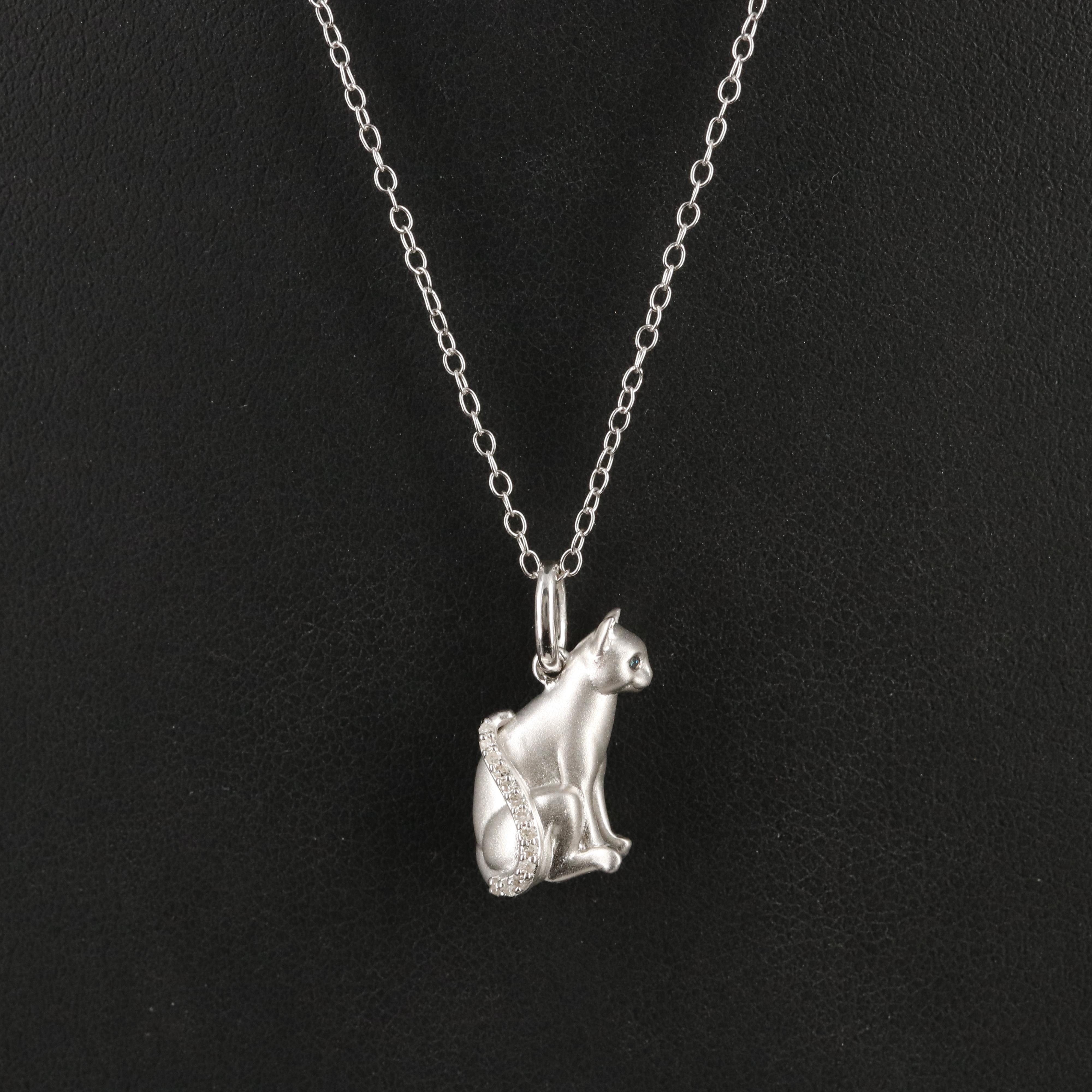 Hallmark Sterling Diamond Cat Pendant Necklace