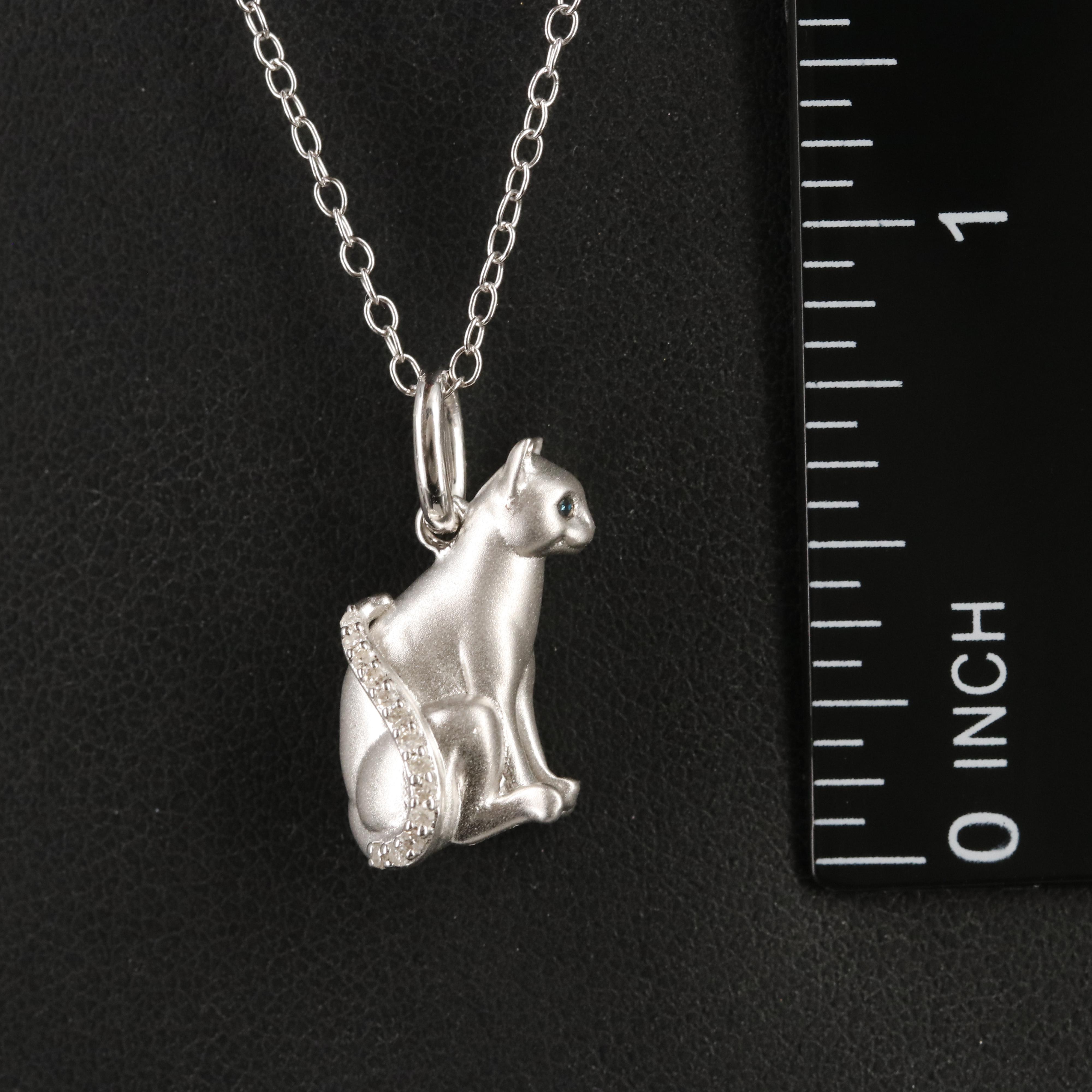 Hallmark Sterling Diamond Cat Pendant Necklace