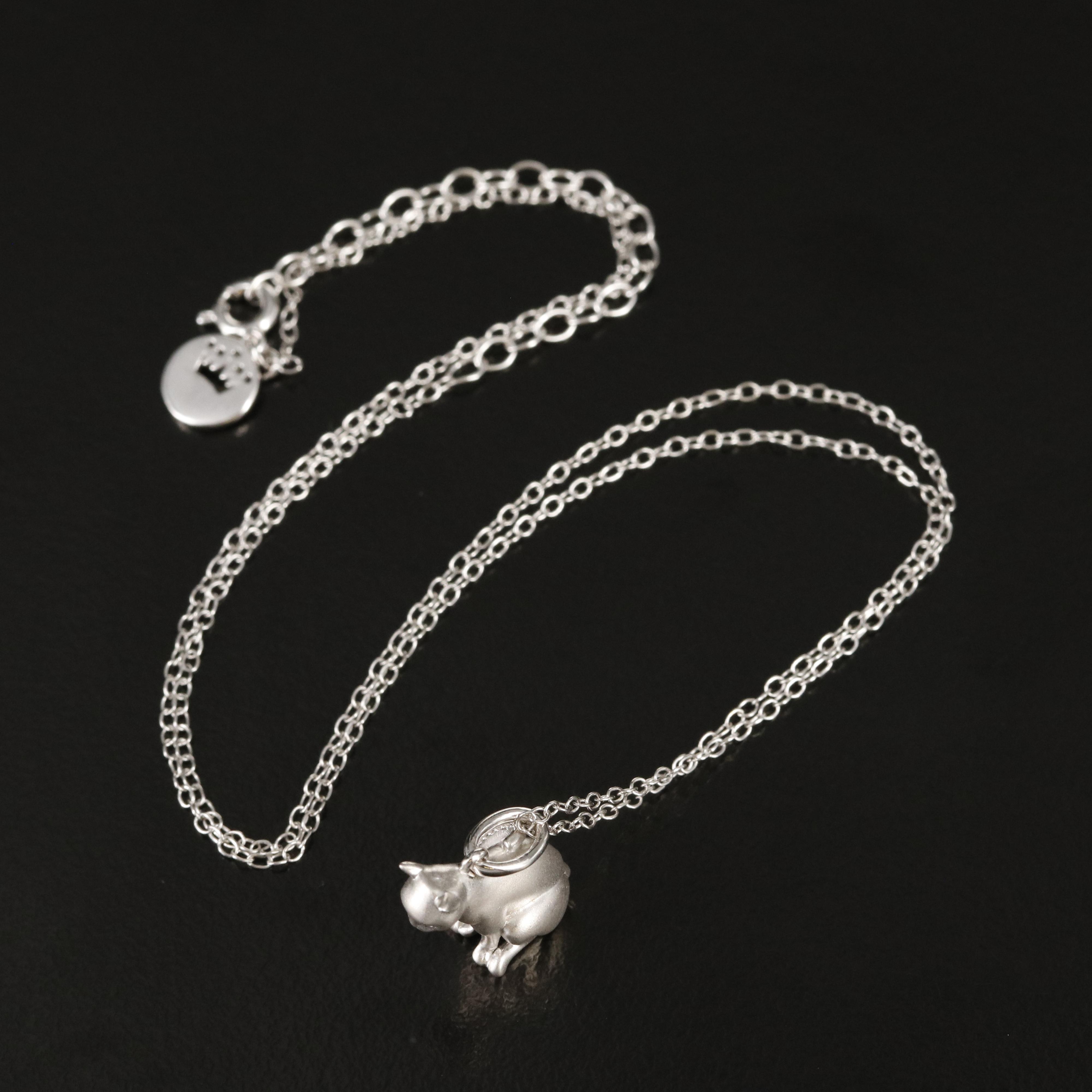 Hallmark Sterling Diamond Cat Pendant Necklace