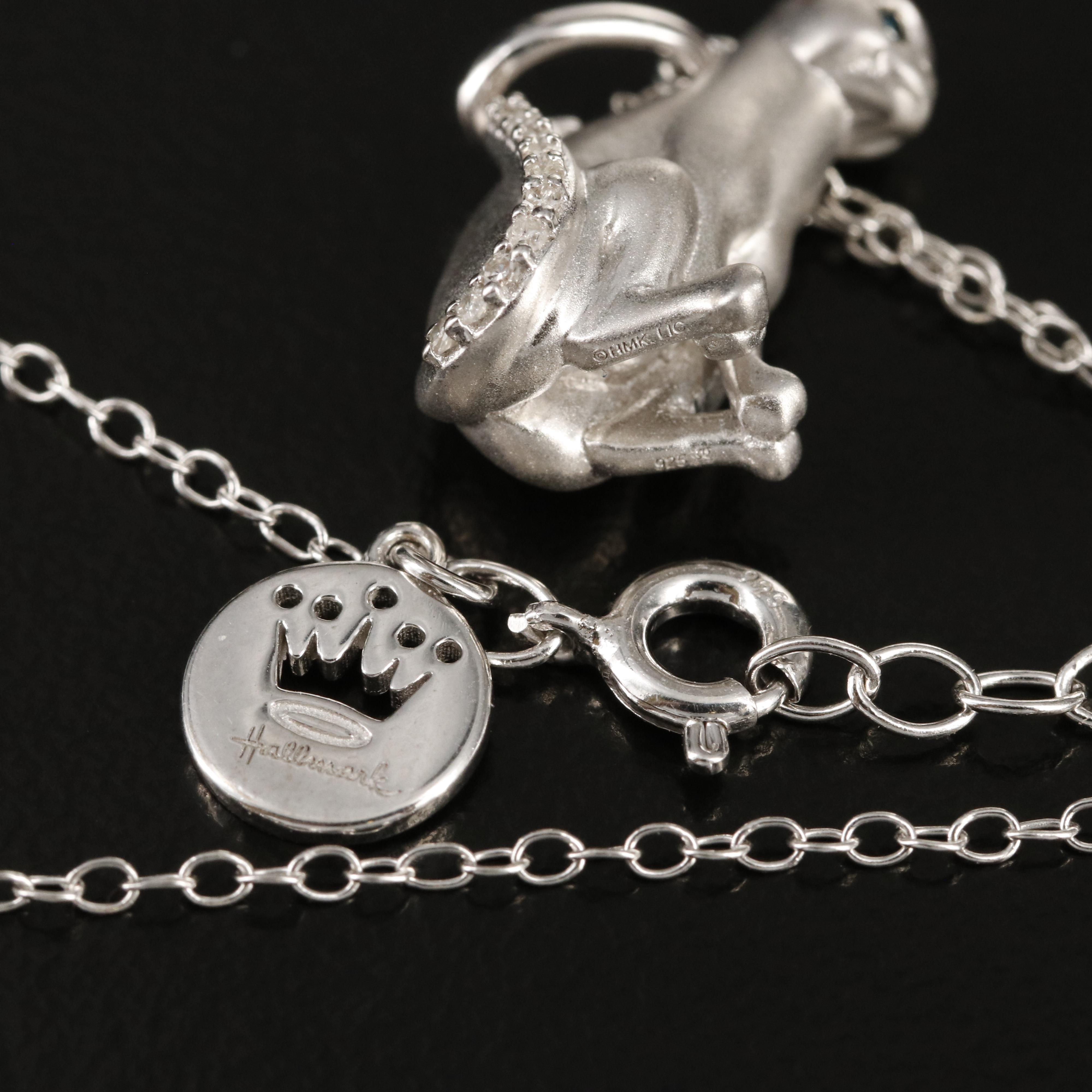 Hallmark Sterling Diamond Cat Pendant Necklace