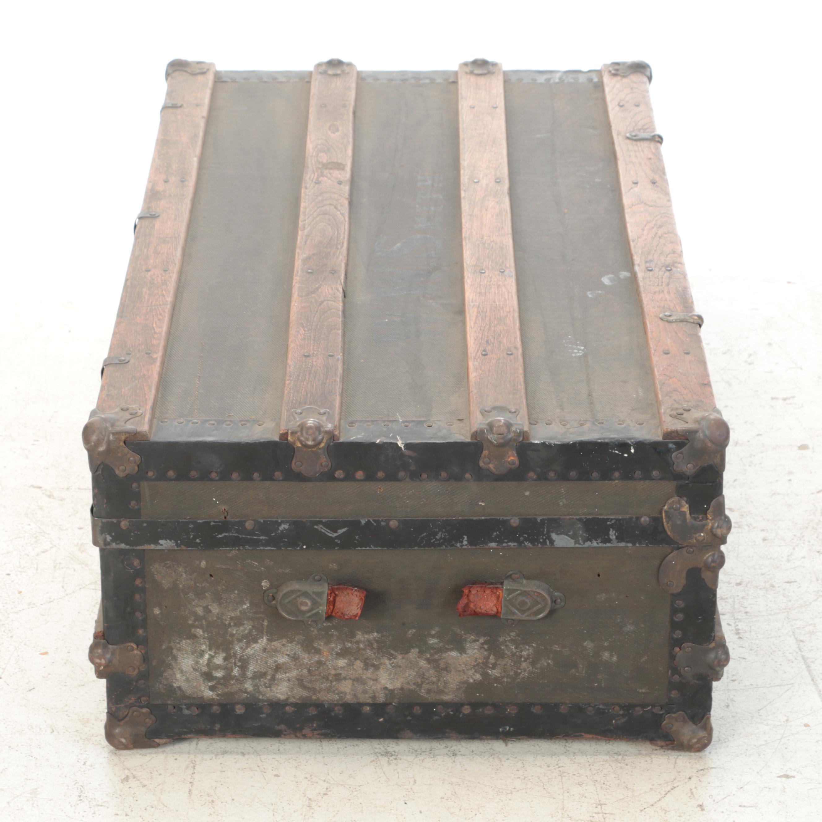 Late Victorian Metal-Mounted Flat-Top Steamer Trunk, Late 19th/ Early 20th C.