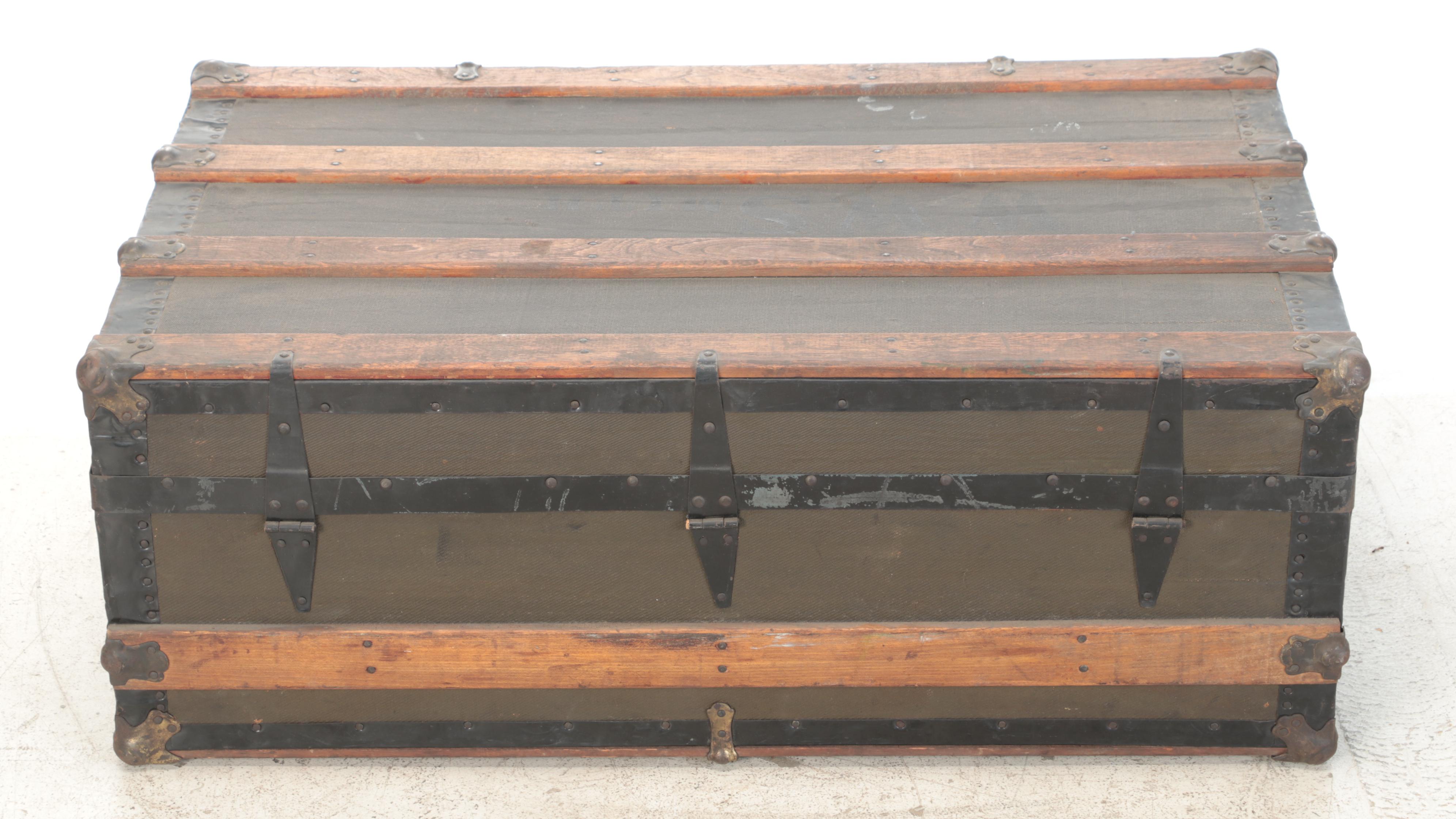 Late Victorian Metal-Mounted Flat-Top Steamer Trunk, Late 19th/ Early 20th C.