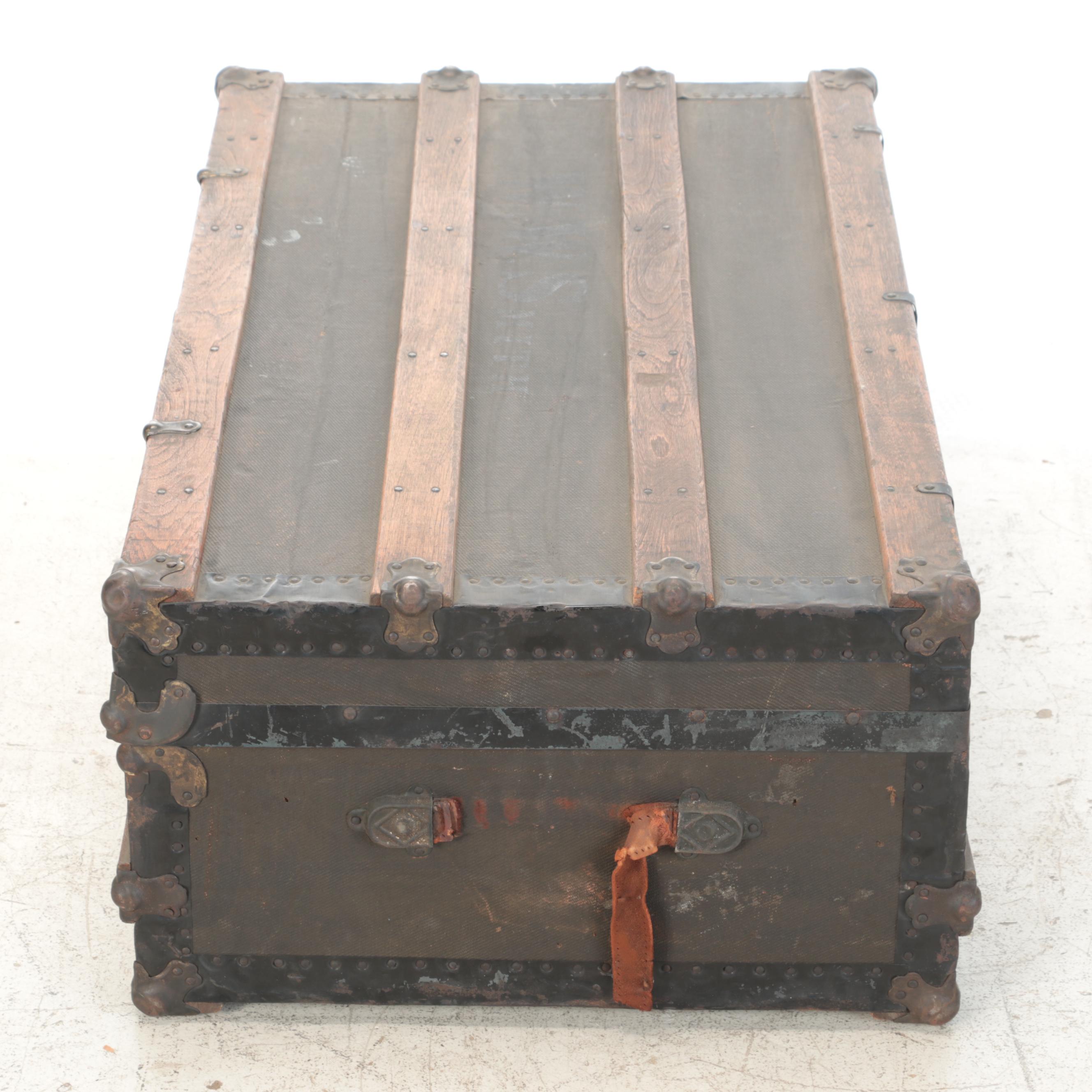 Late Victorian Metal-Mounted Flat-Top Steamer Trunk, Late 19th/ Early 20th C.