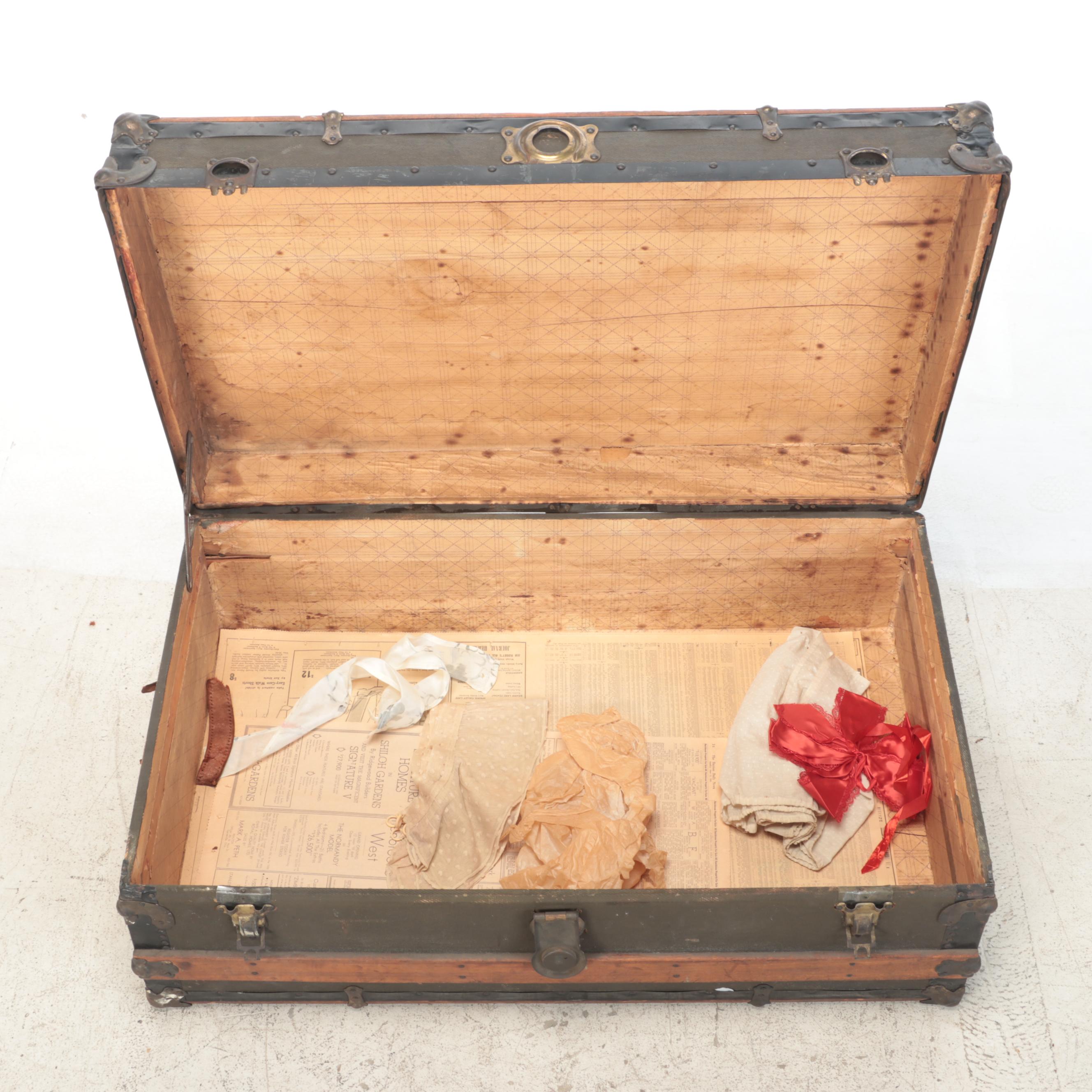 Late Victorian Metal-Mounted Flat-Top Steamer Trunk, Late 19th/ Early 20th C.