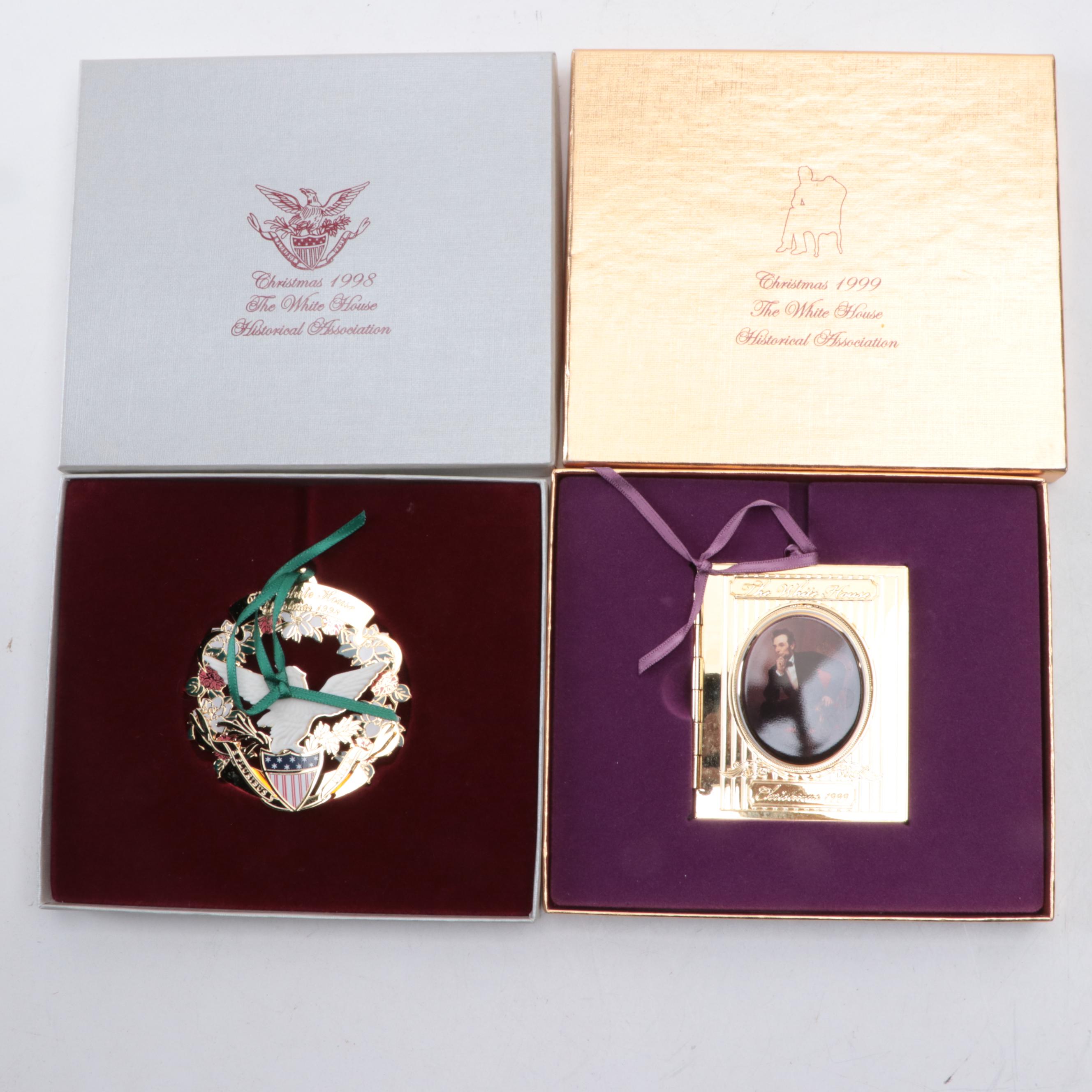 The White House Historical Association Christmas Ornaments with Wood Sculpture