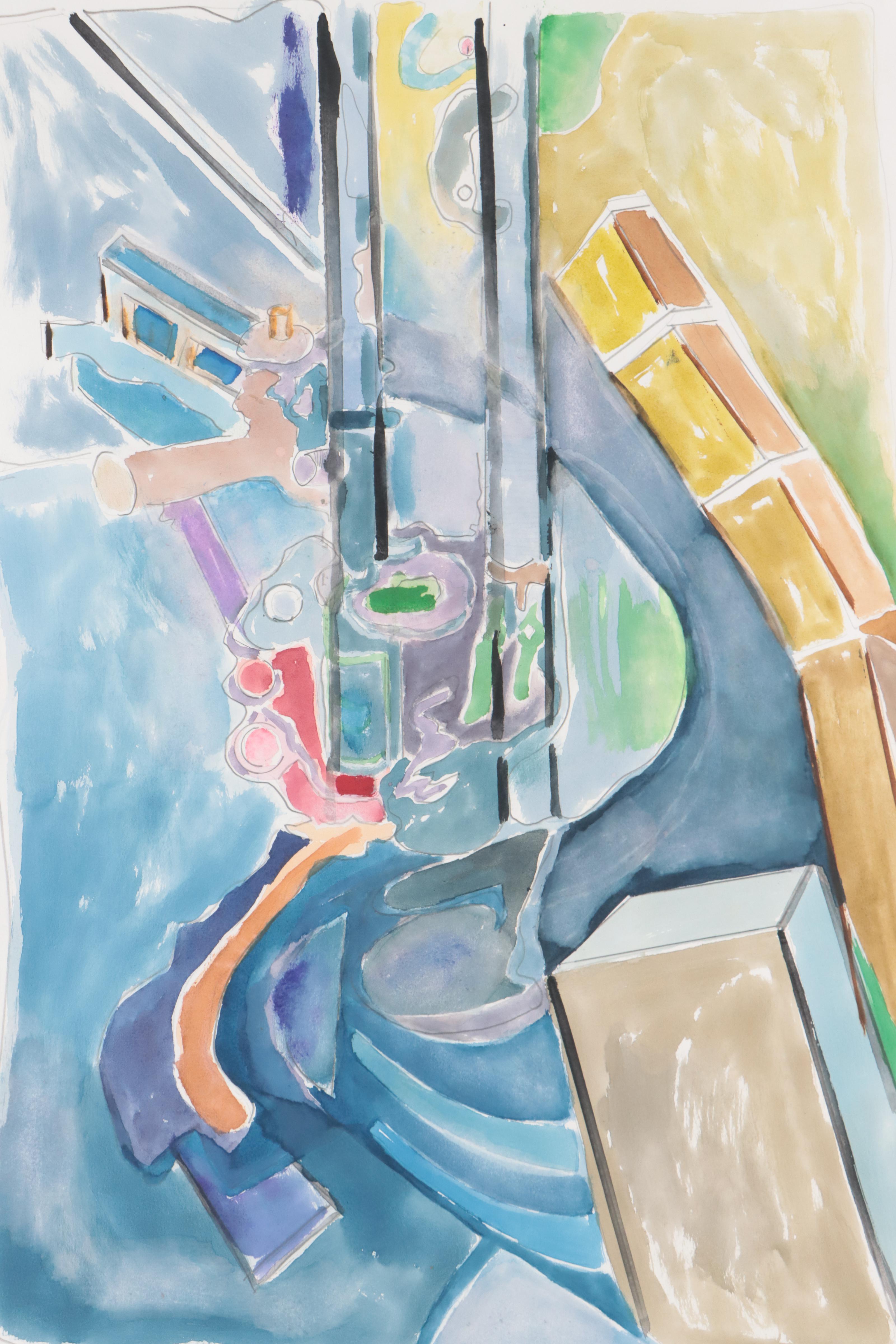Philip the Transplant Watercolor Painting "Bottle Maker," Late 20th Century