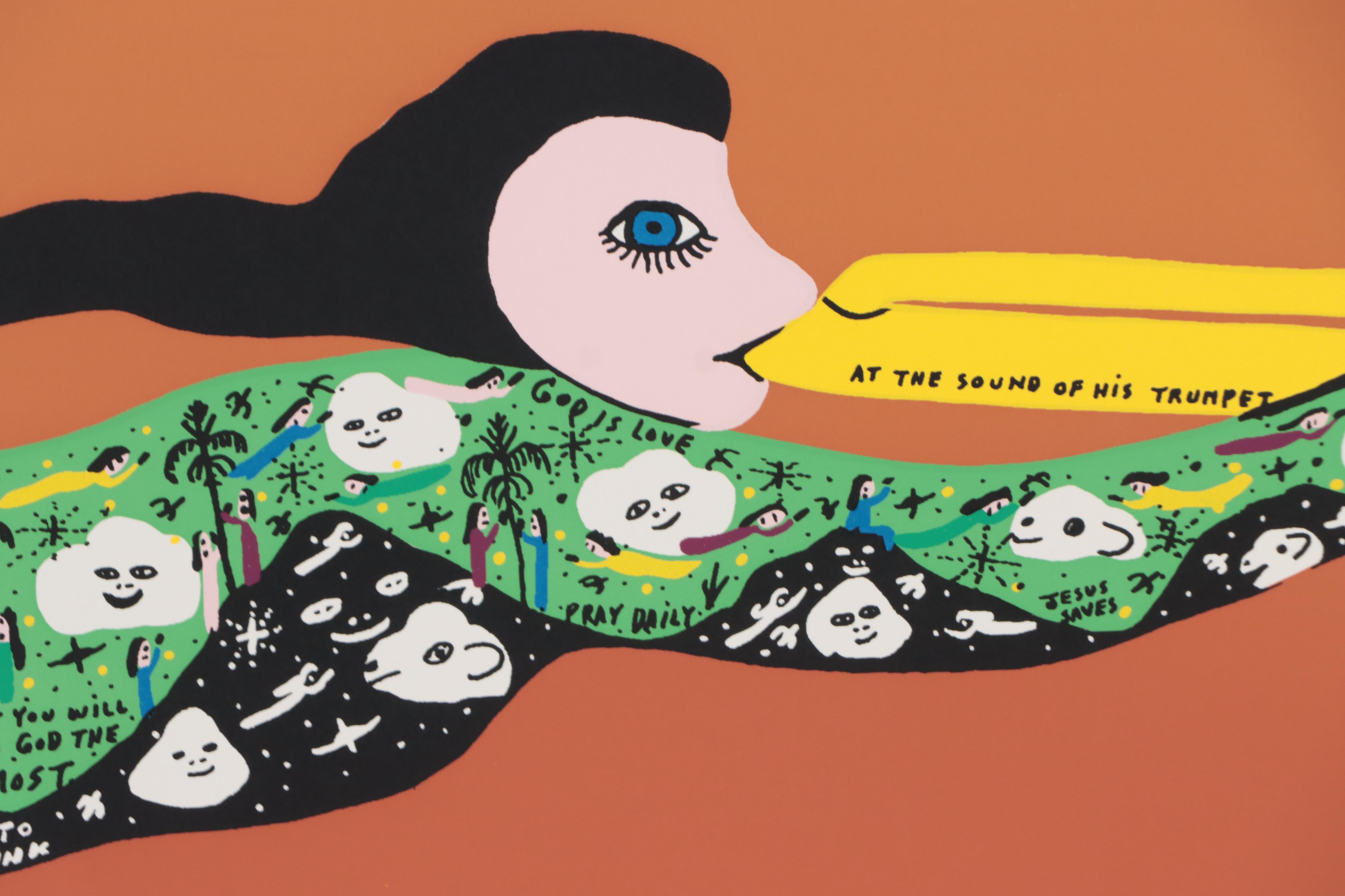 Howard Finster Serigraph "At the Sound of His Trumpet," Late 20th Century