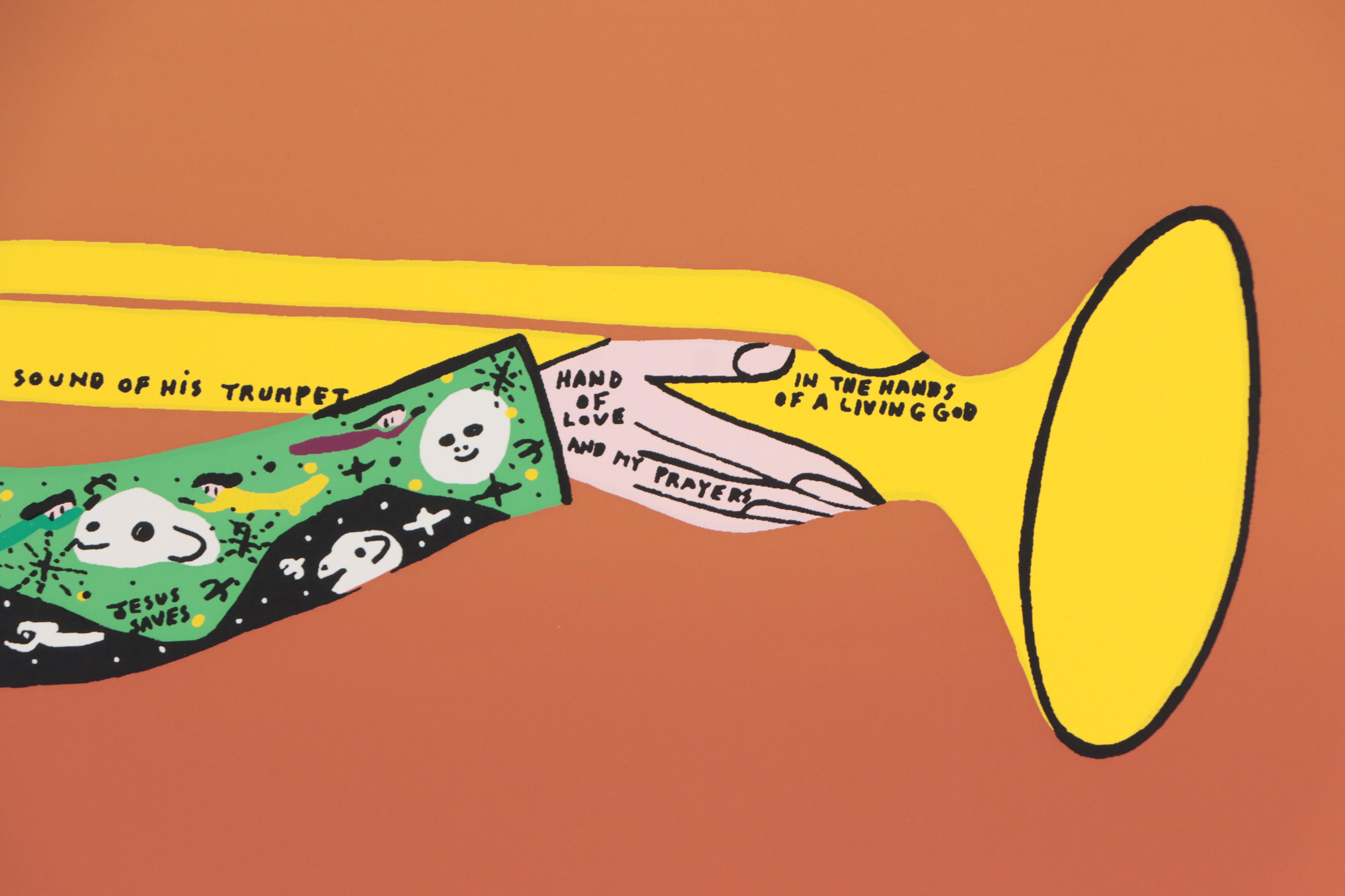 Howard Finster Serigraph "At the Sound of His Trumpet," Late 20th Century