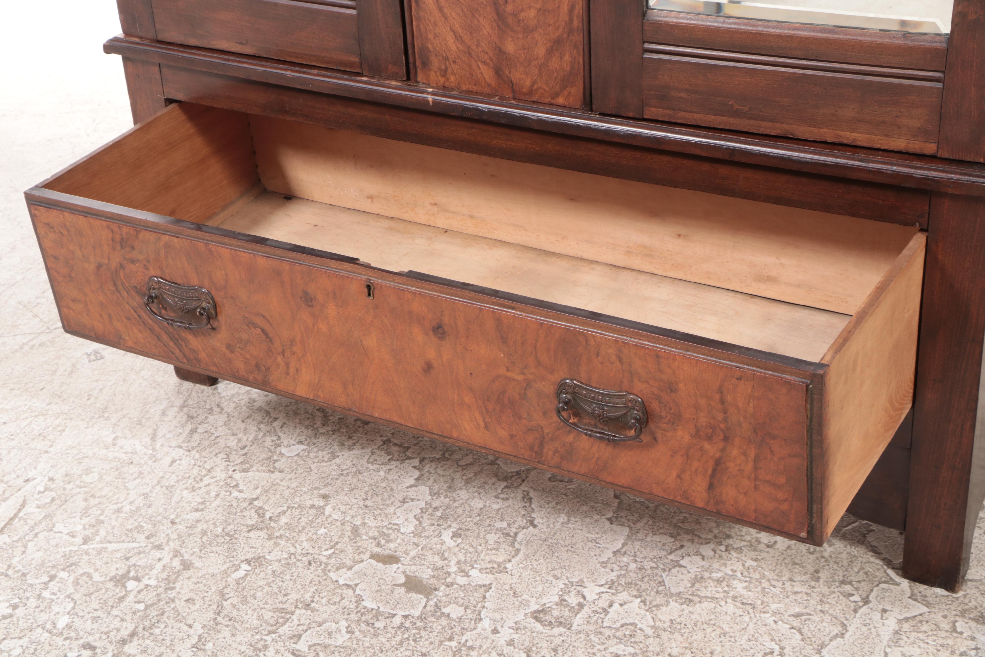 Art Nouveau Carved and Burl Walnut Wardrobe, Early 20th Century