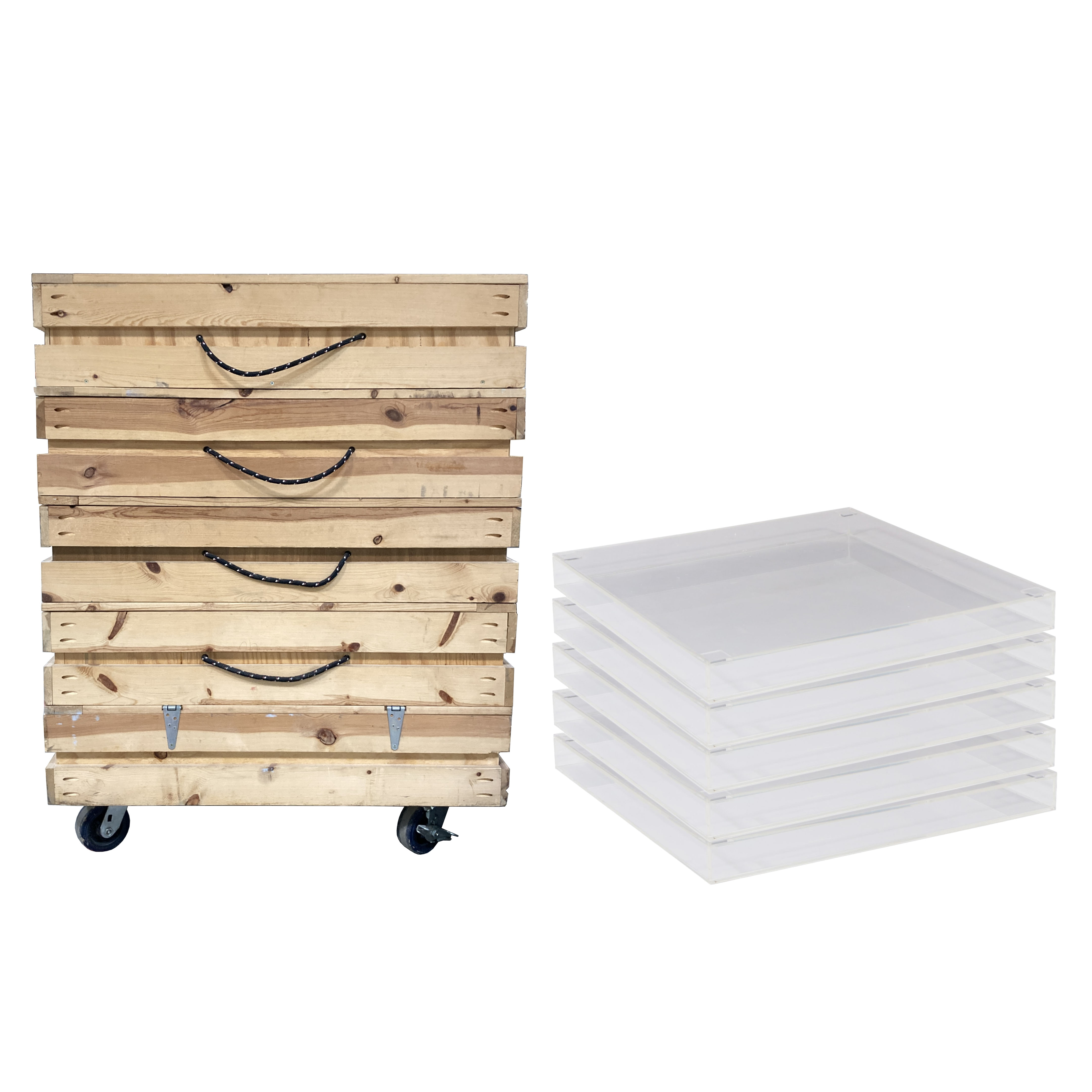 Custom Acrylic Display Cases with Wooden Storage Crates