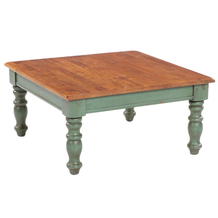 Maple Coffee Table with Green-Stained Turned Legs, 21st Century