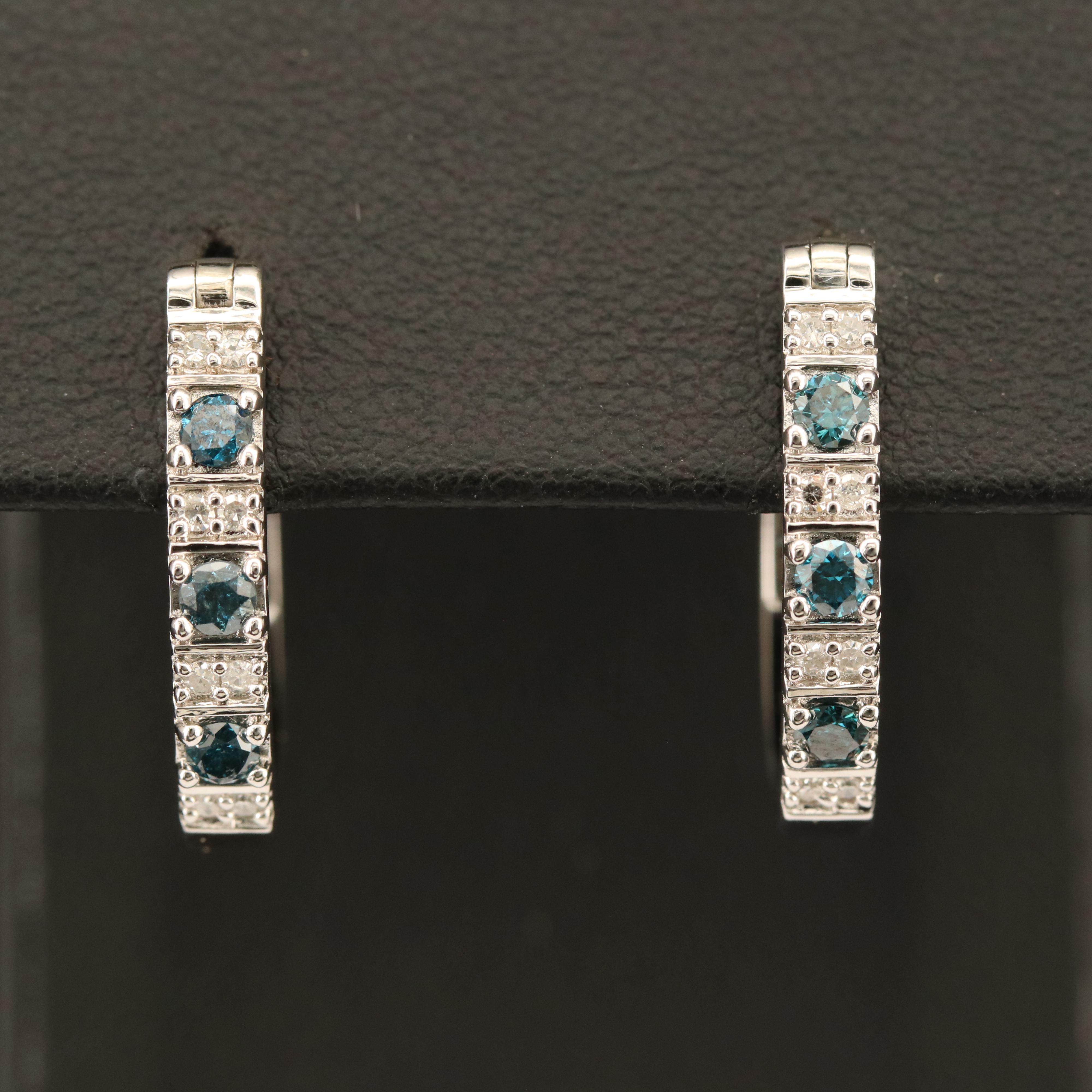 Sterling Diamond Hoop Earrings