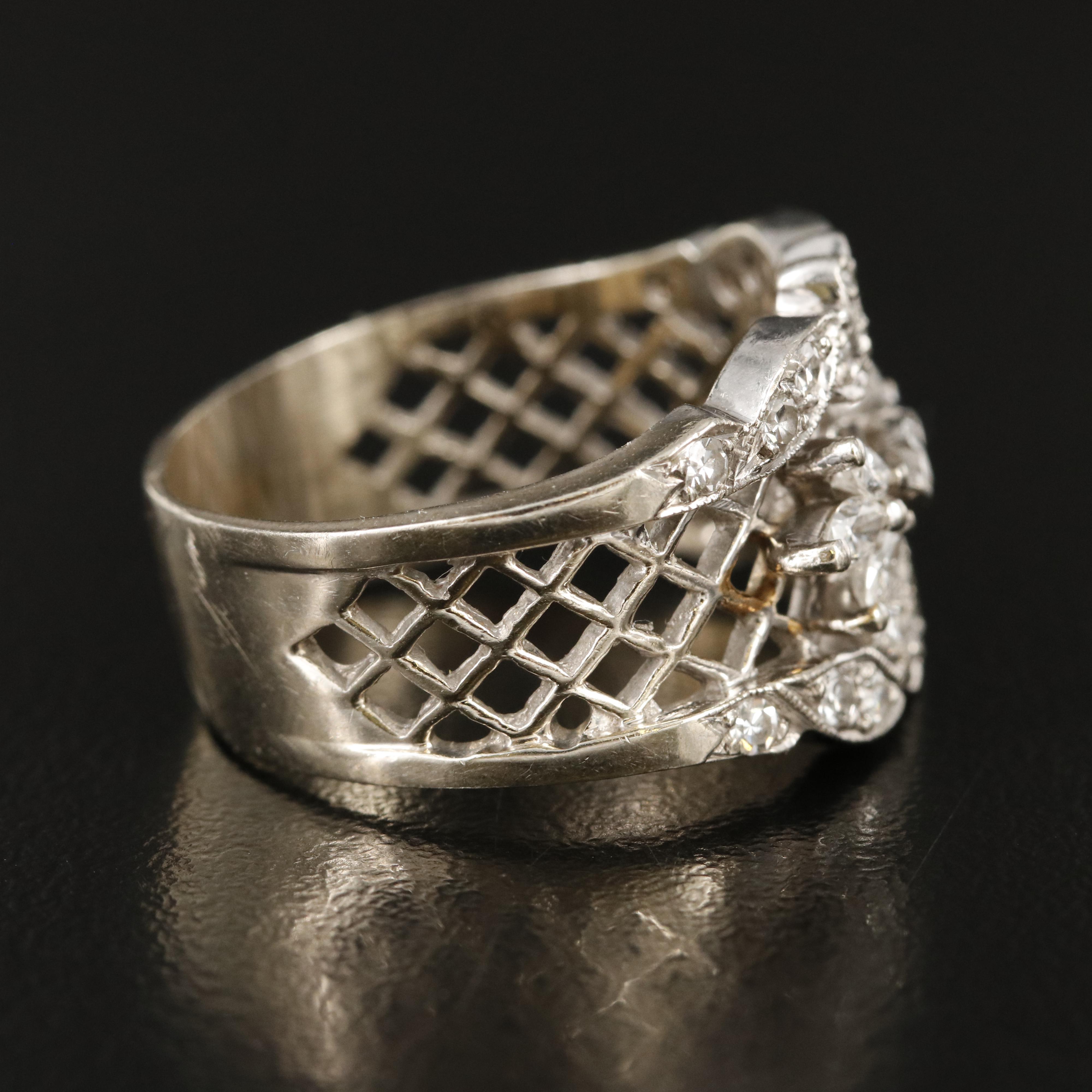 Vintage 14K 0.92 CTW Diamond Lattice and Heart Ring