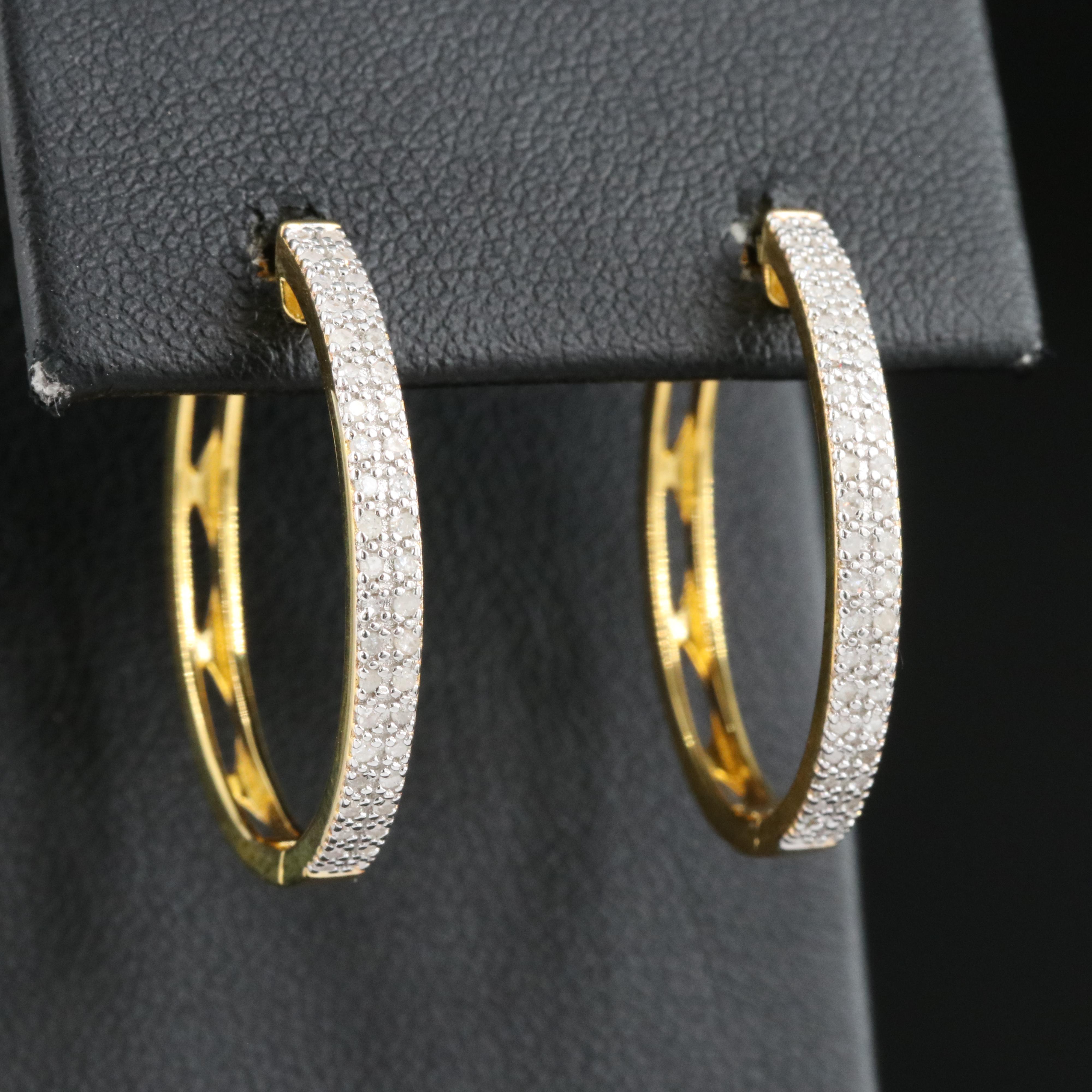 Sterling Diamond Hoop Earrings