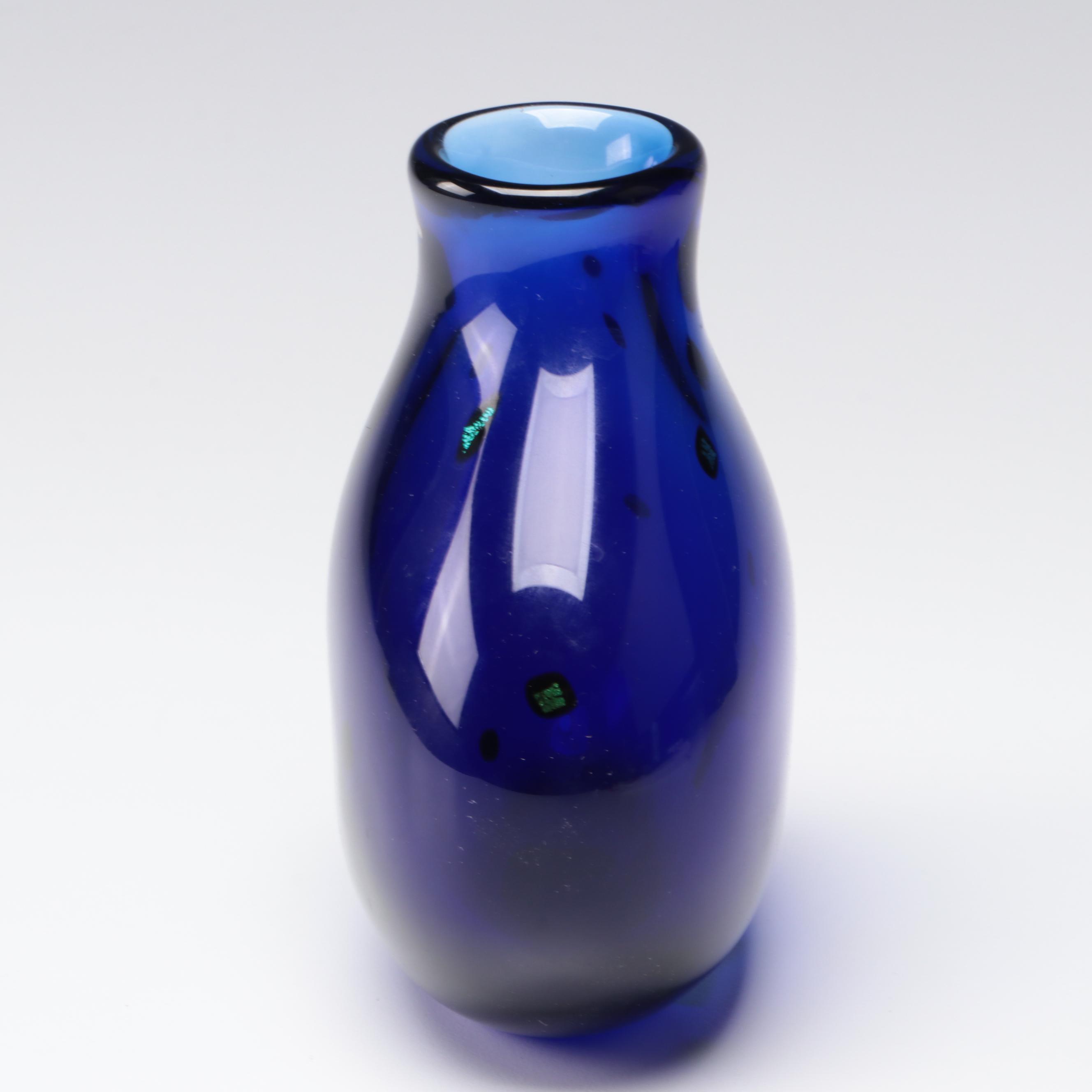 Artist Signed Cobalt Art Glass Vase