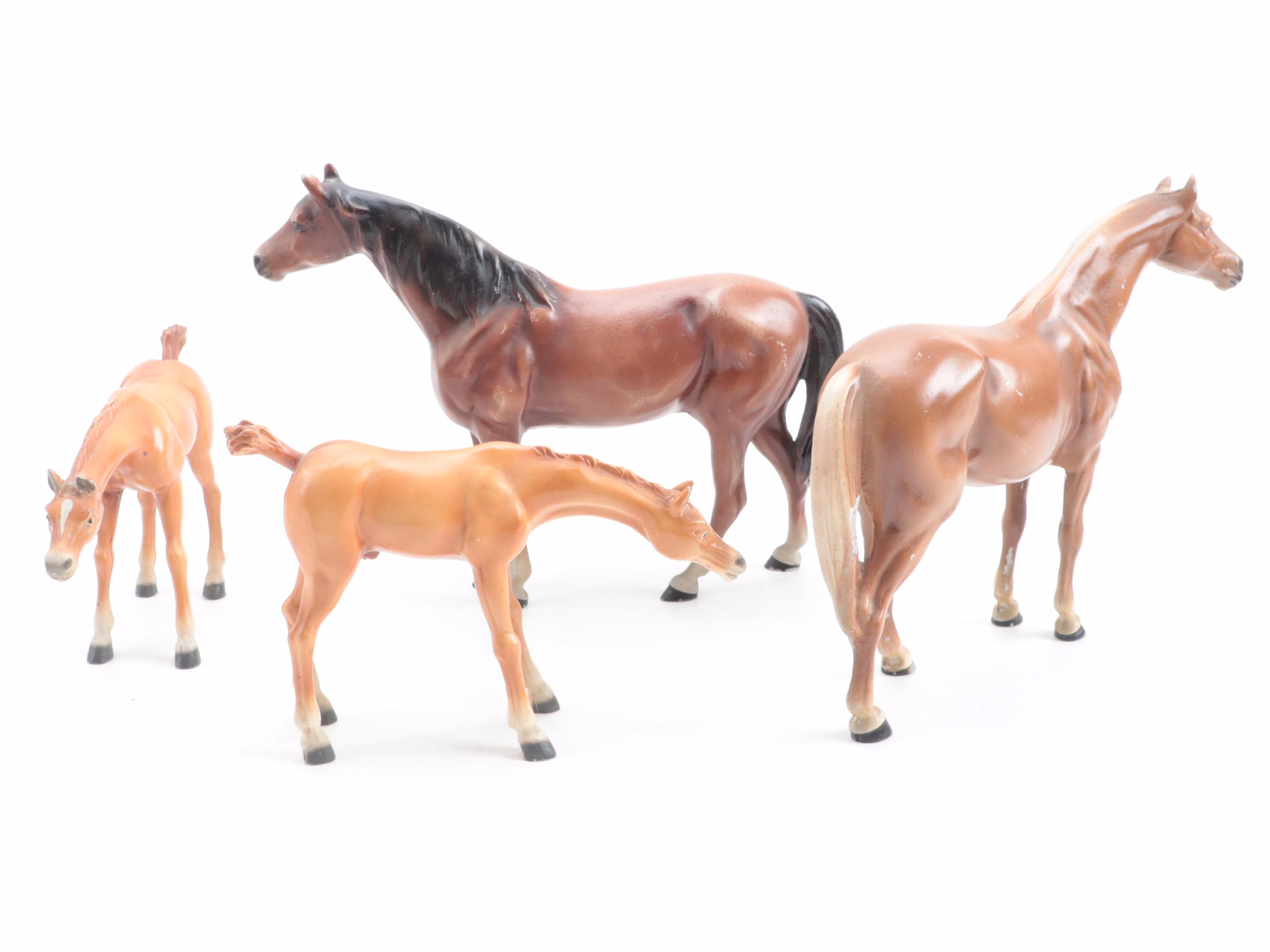 Painted Cast Metal Horse and Foal Figurines, Mid-20th Century