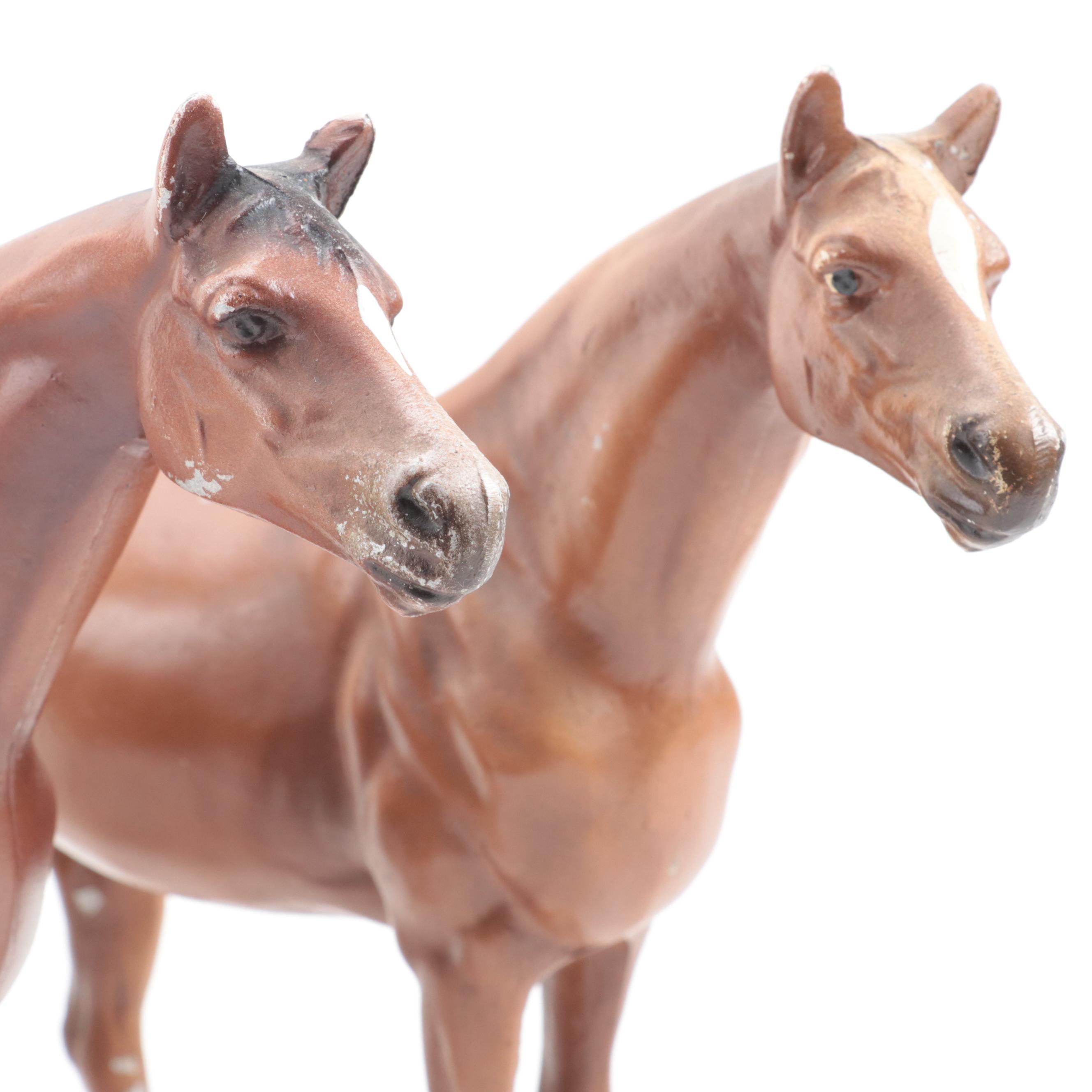 Painted Cast Metal Horse and Foal Figurines, Mid-20th Century