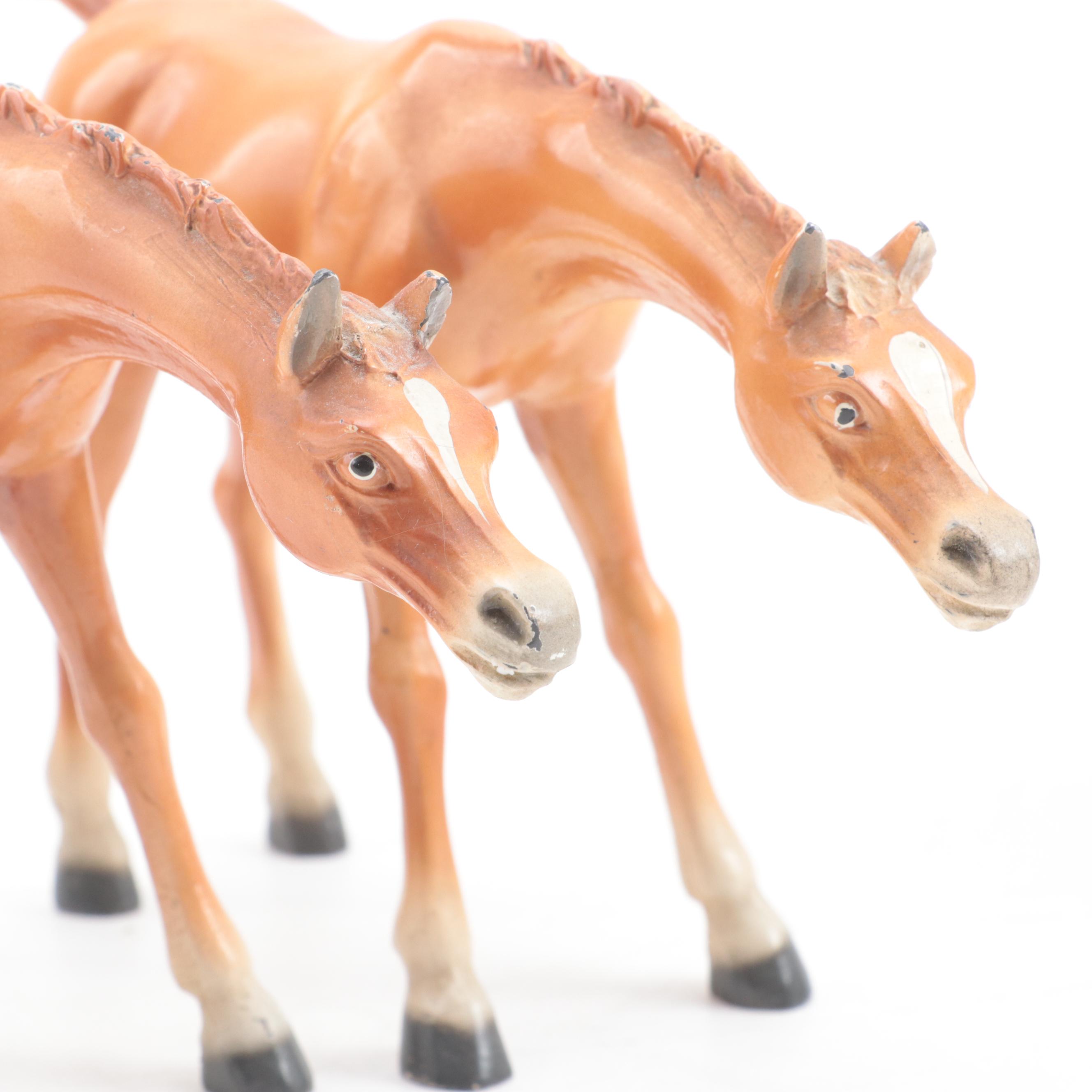 Painted Cast Metal Horse and Foal Figurines, Mid-20th Century