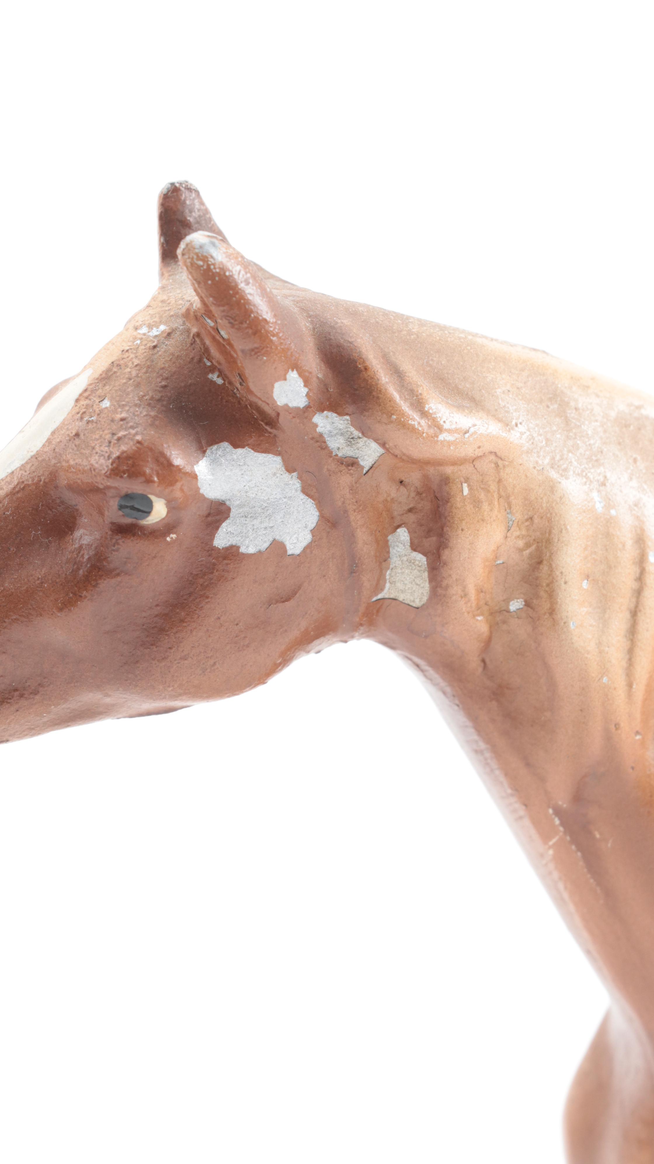 Painted Cast Metal Horse and Foal Figurines, Mid-20th Century