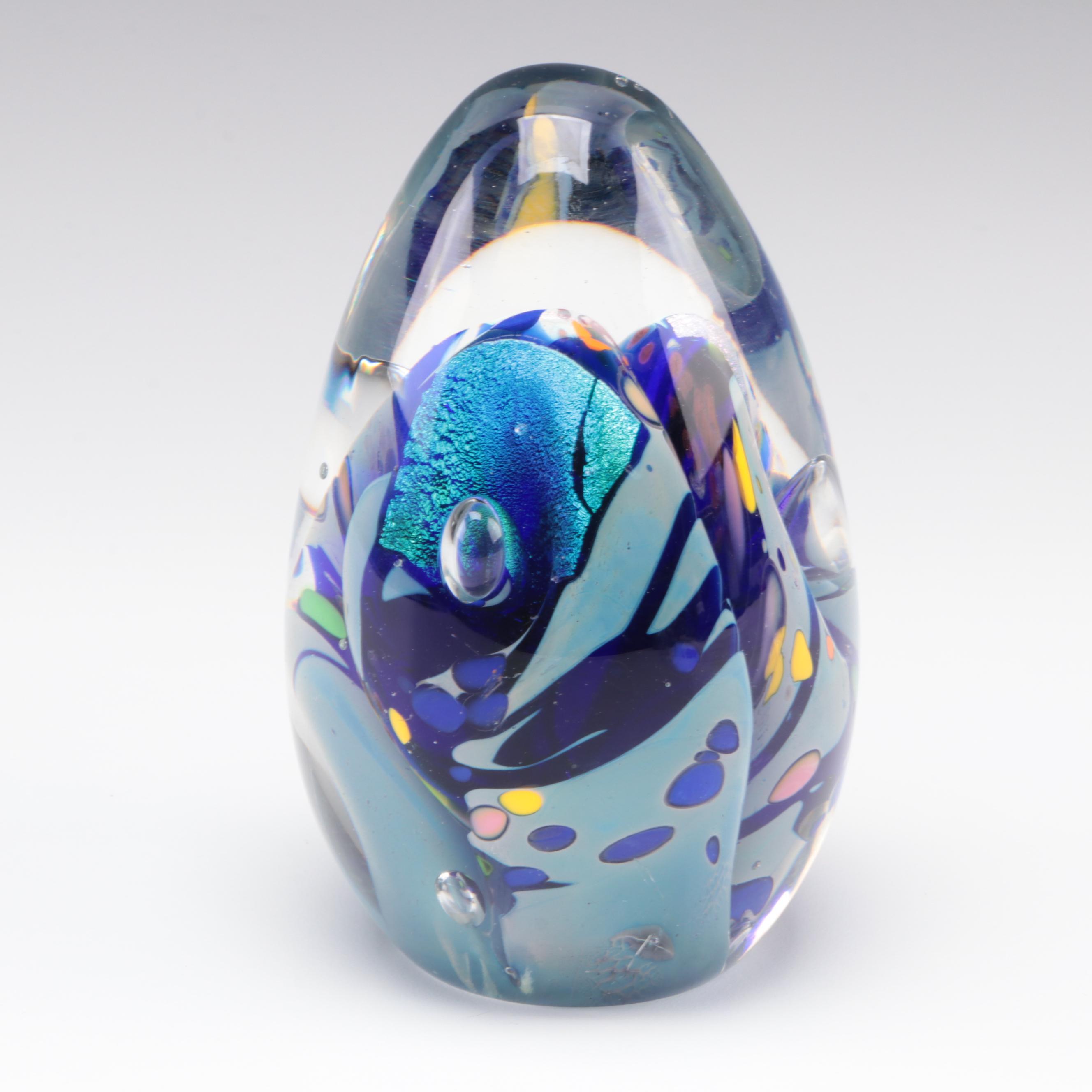 Rollin Karg Signed Blown Dichroic Glass Paperweight