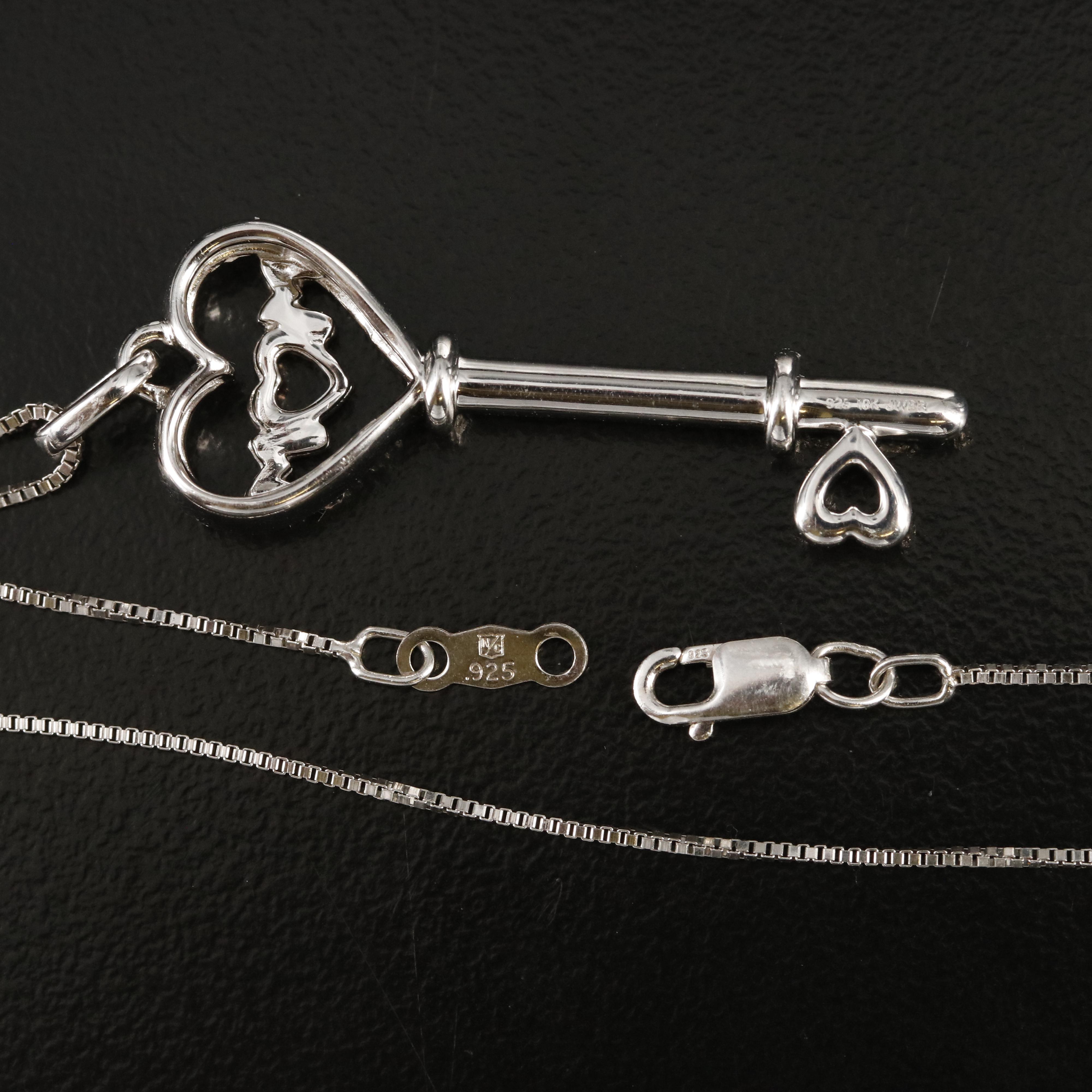 Sterling Diamond "Mom" Heart Key Necklace